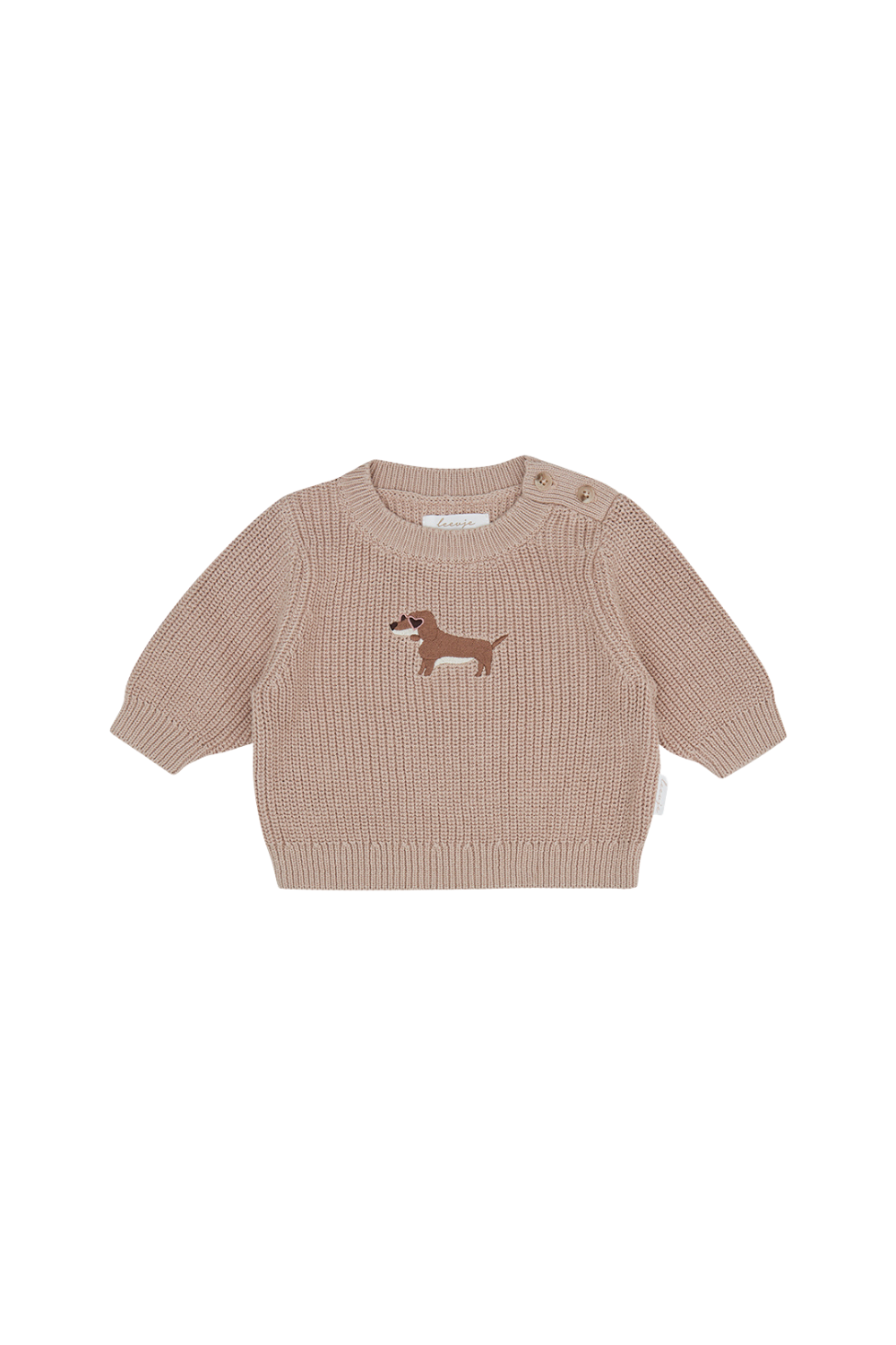 Pull bébé en maille épaisse « Dog » rose poudré