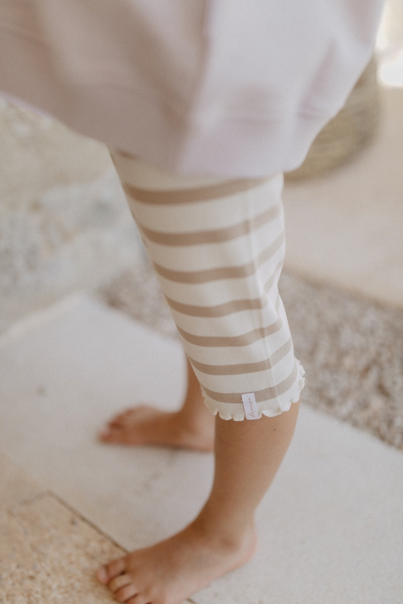 Kurze Jersey Leggings 'beige stripes' mit Schleife aus Bio-Baumwolle