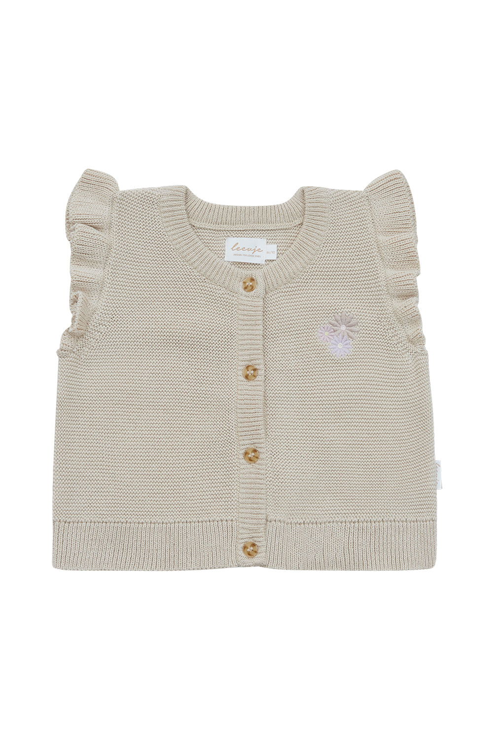 Knitted Frill Sleeve Vest with Button-Up Front 'Flowers'