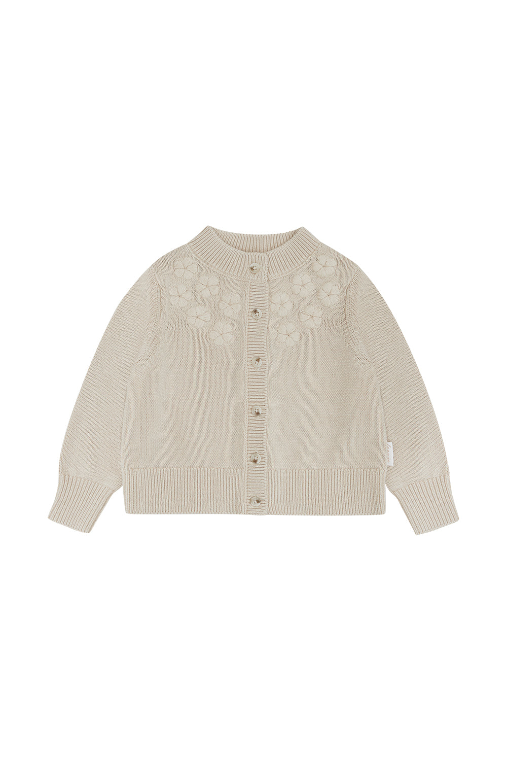Knit Cardigan with Flower Embroidery 'Cappucino'