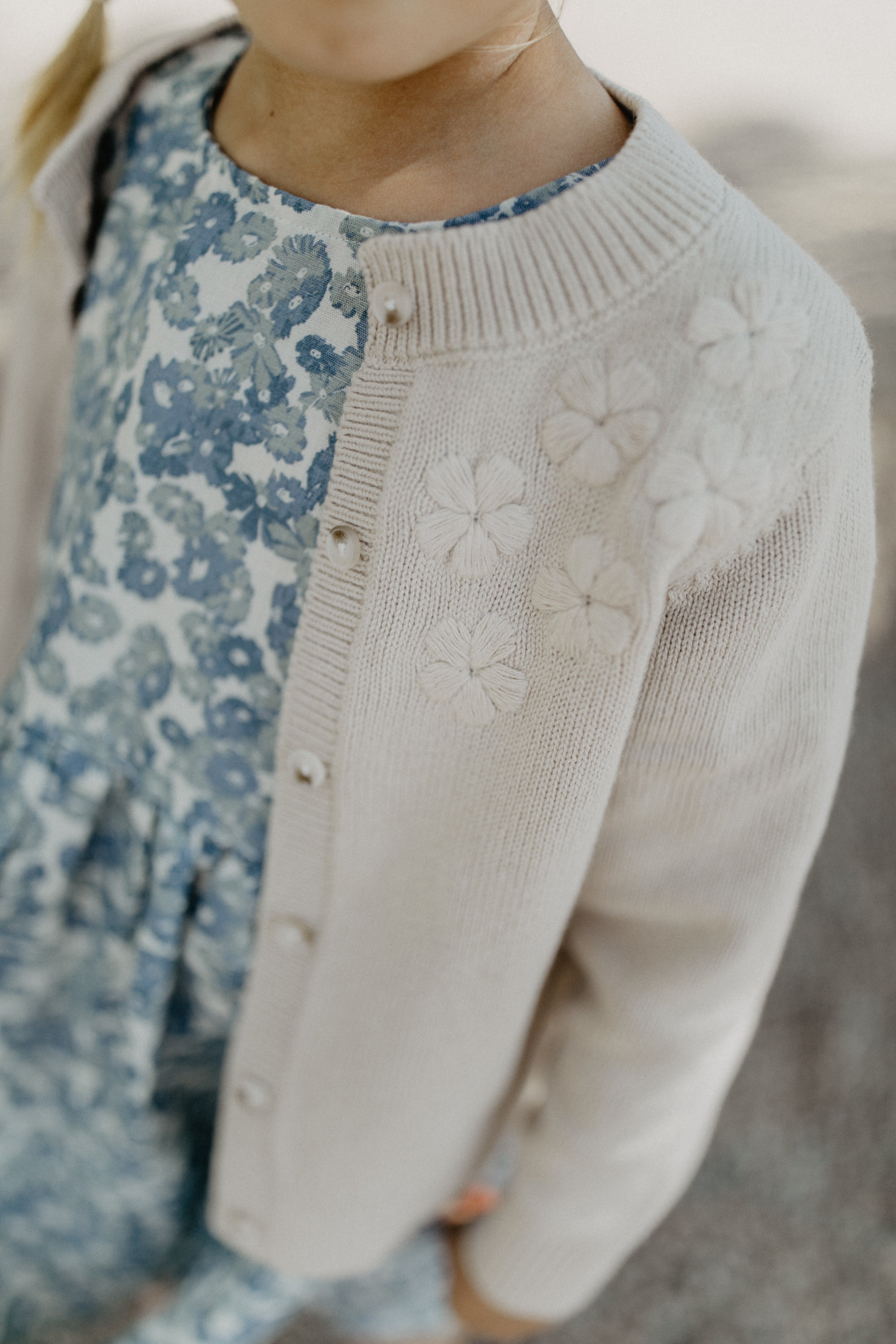 Knit Cardigan with Flower Embroidery 'Cappucino'