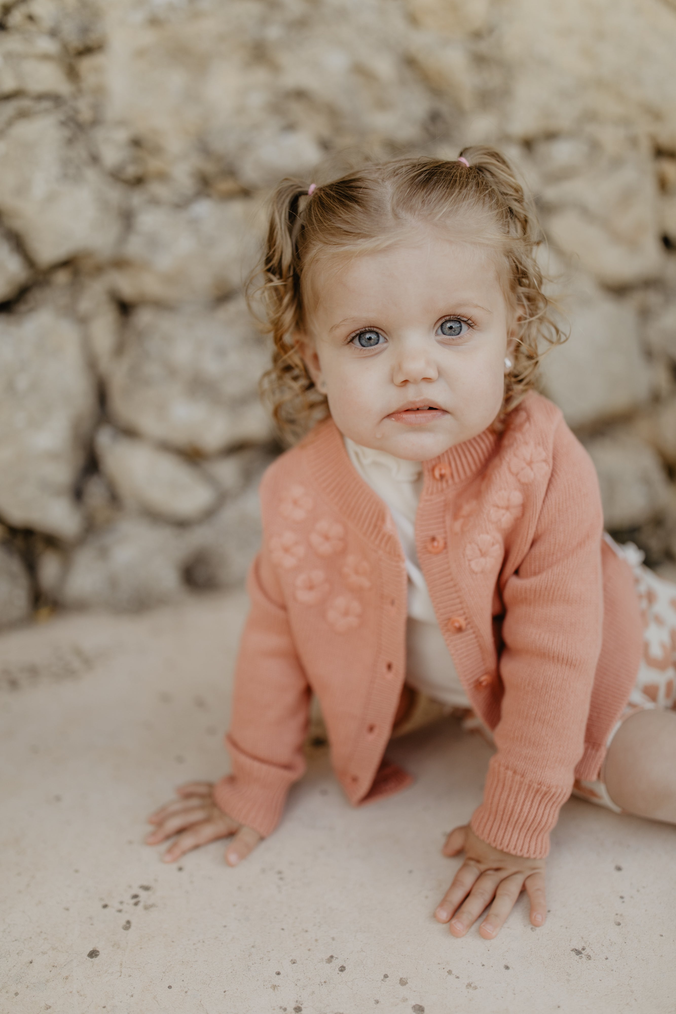 Knit Cardigan with Flower Embroidery 'Terracotta'