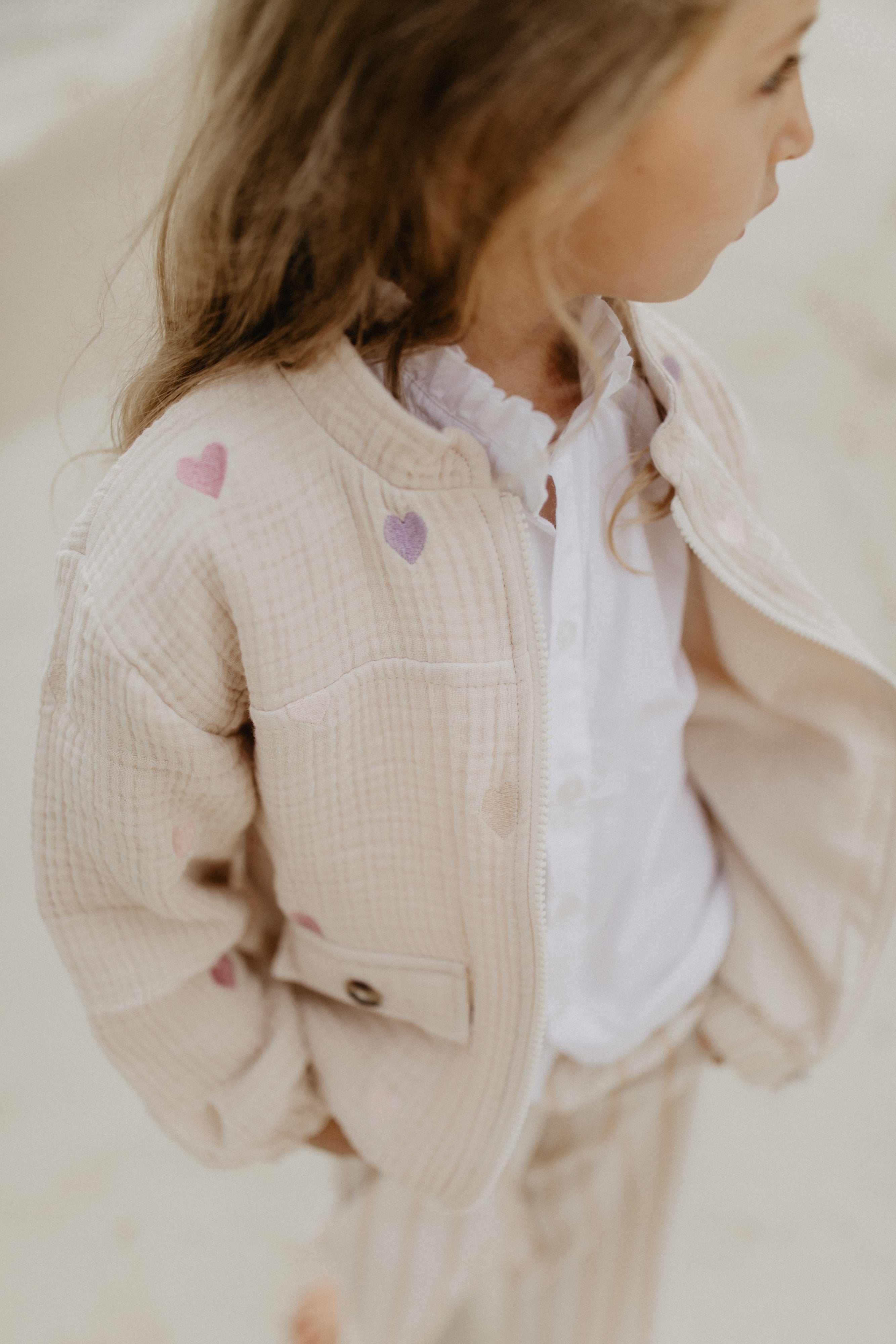 Muslin Jacket with Heart Embroidery