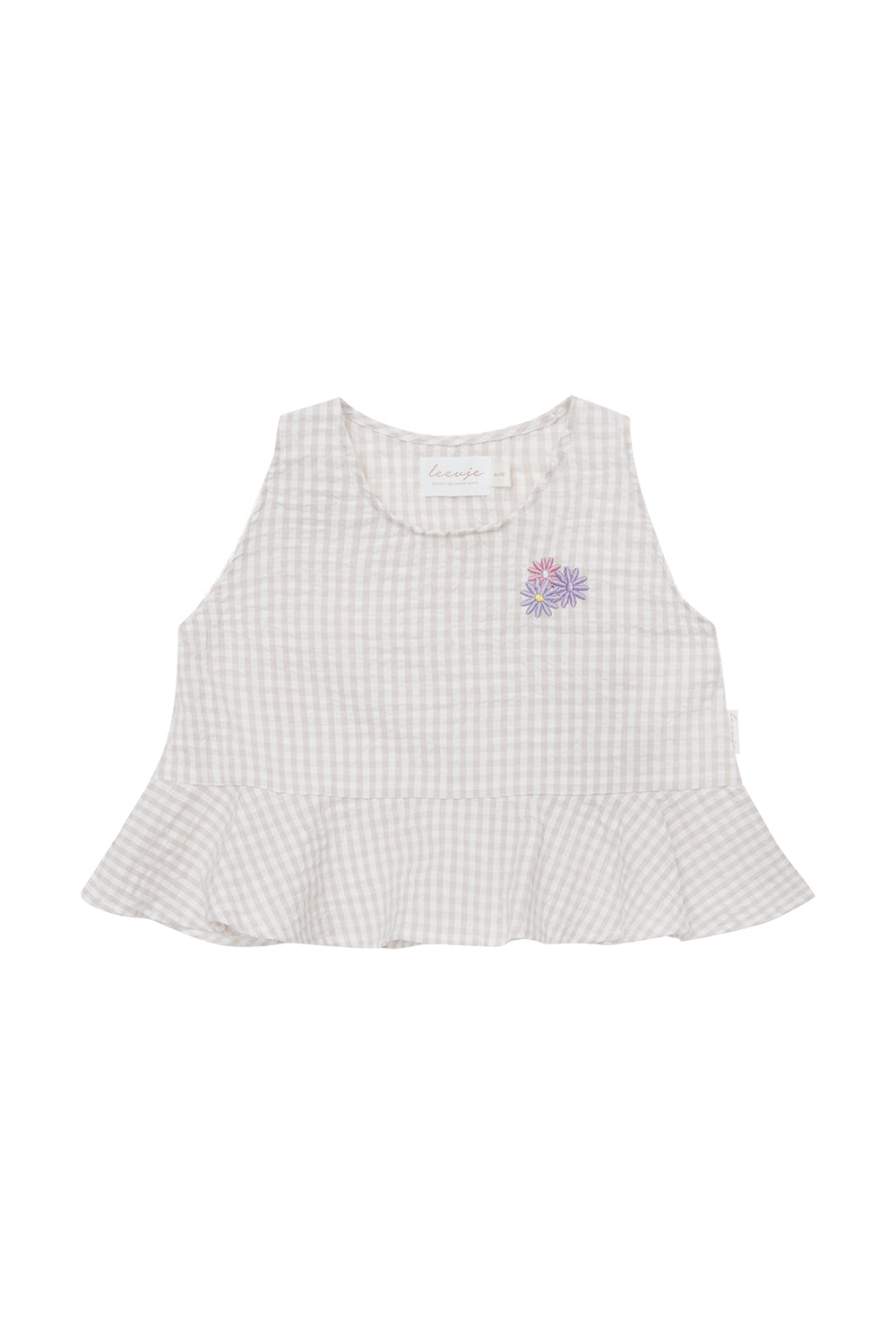 Frill Hem Gingham Top ‘Flowers’