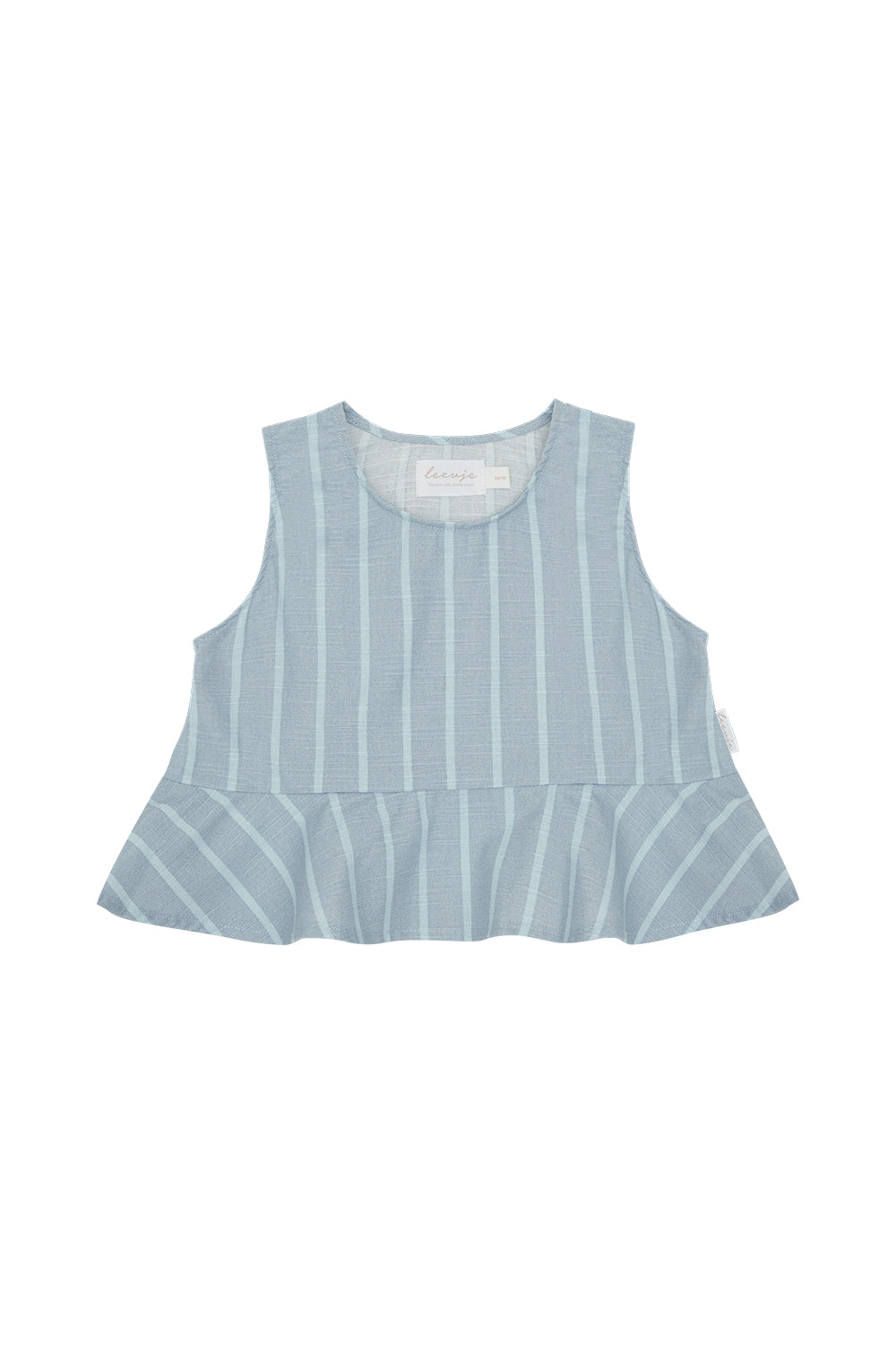 Frill Hem Top in Linen Optic ‘Clear Blue & Aqua Stripes’
