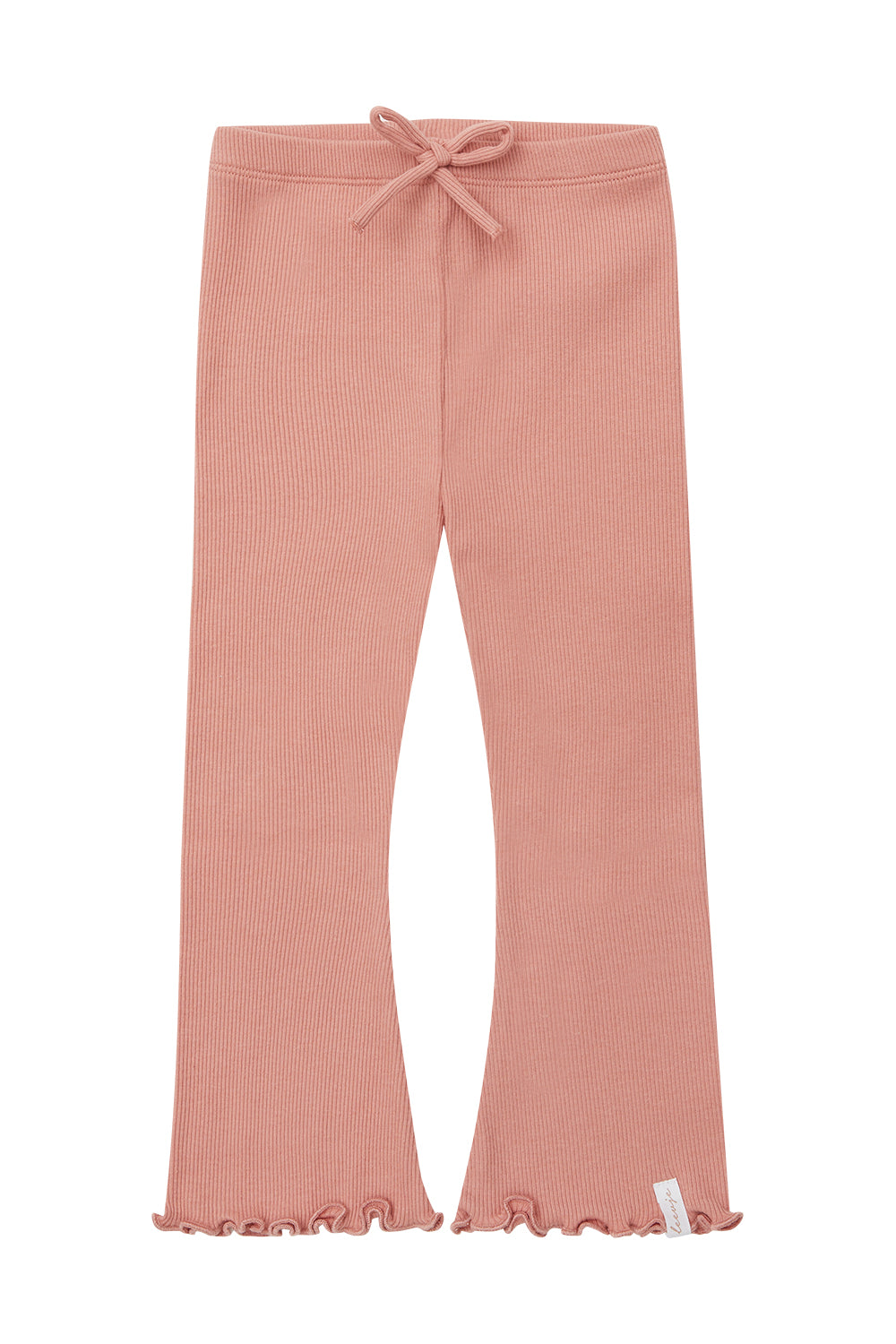 Flared Organic Cotton Leggings with Front Drawstring Appliqué in 'Terracotta'