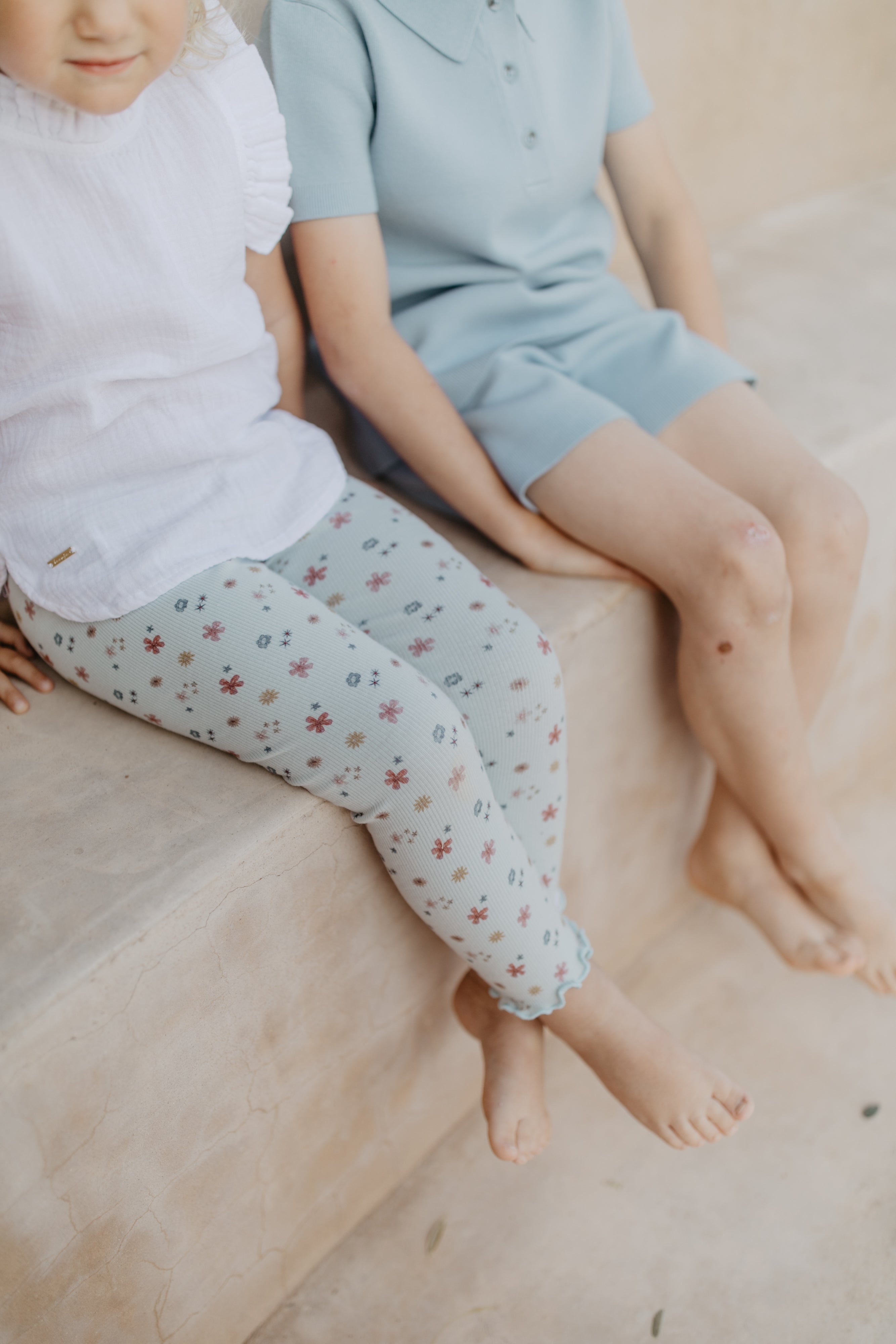 Organic Cotton Leggings 'Flowers' with Front Drawstring Appliqué