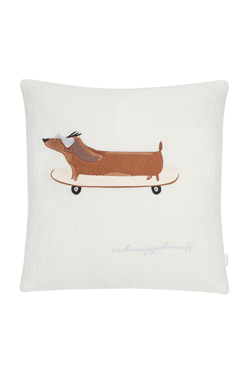 Muslin Cushion Cover 'Skateboard Dog'