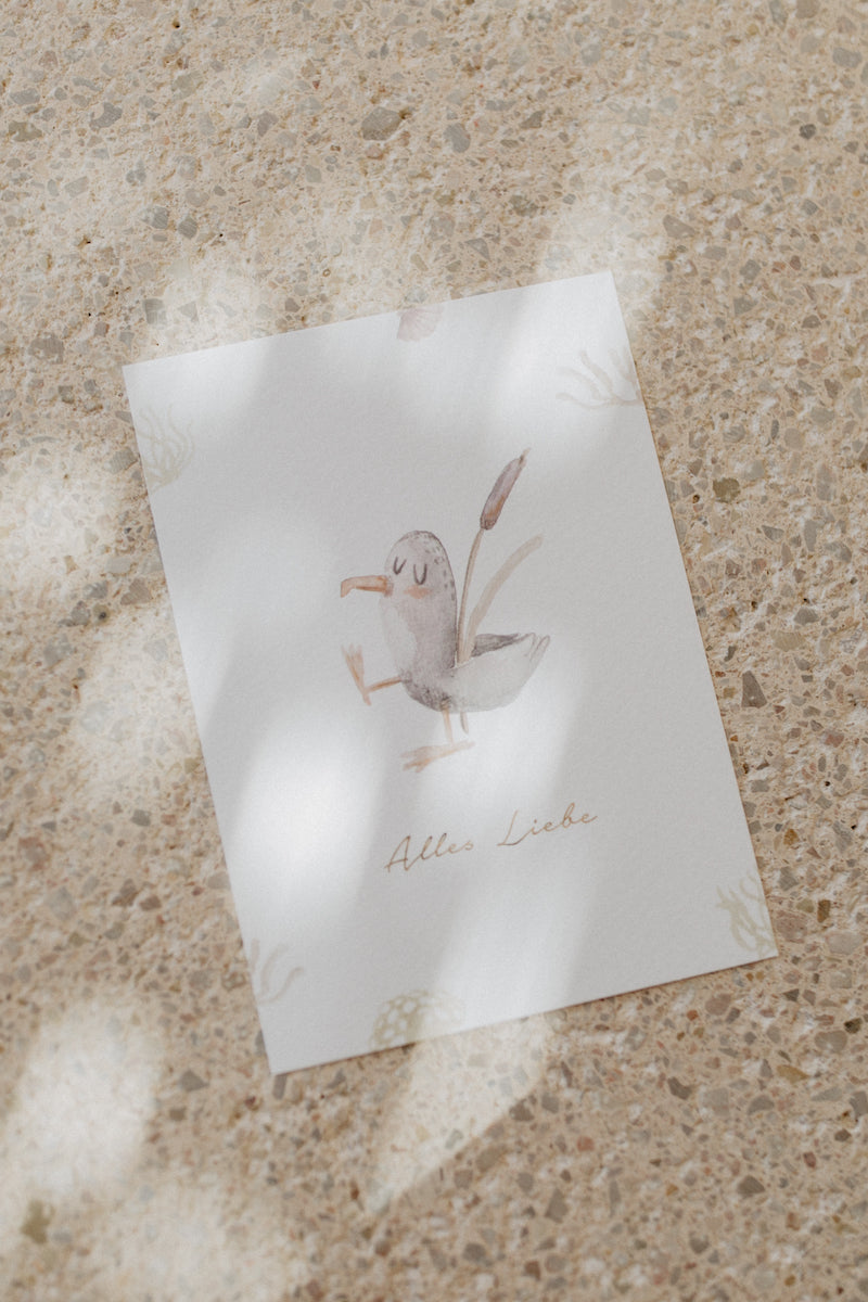 Postkarte Möwe 'alles Liebe'