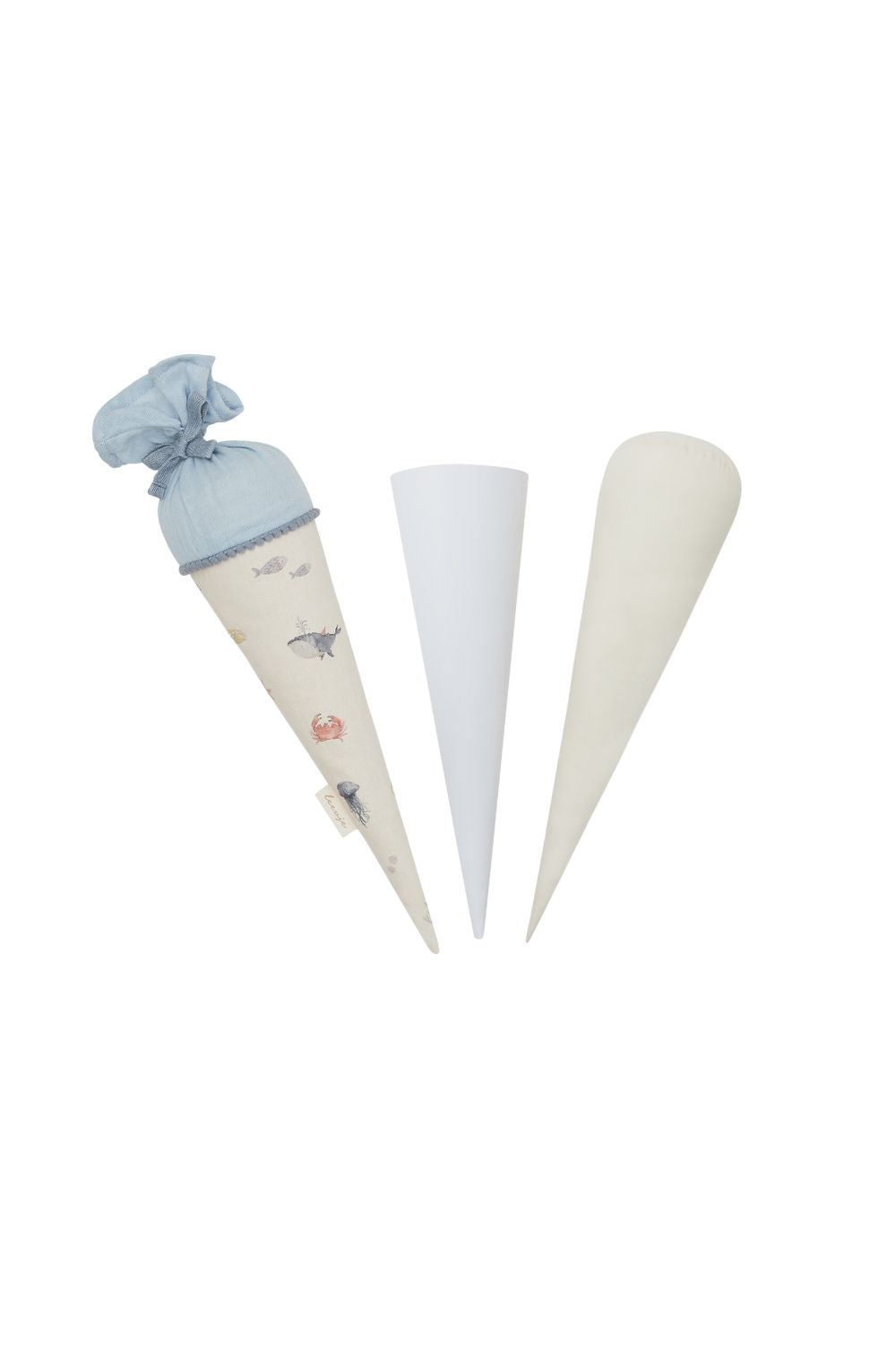 Schultüte klein 'whale' mit Pappkegel und Füllkissen