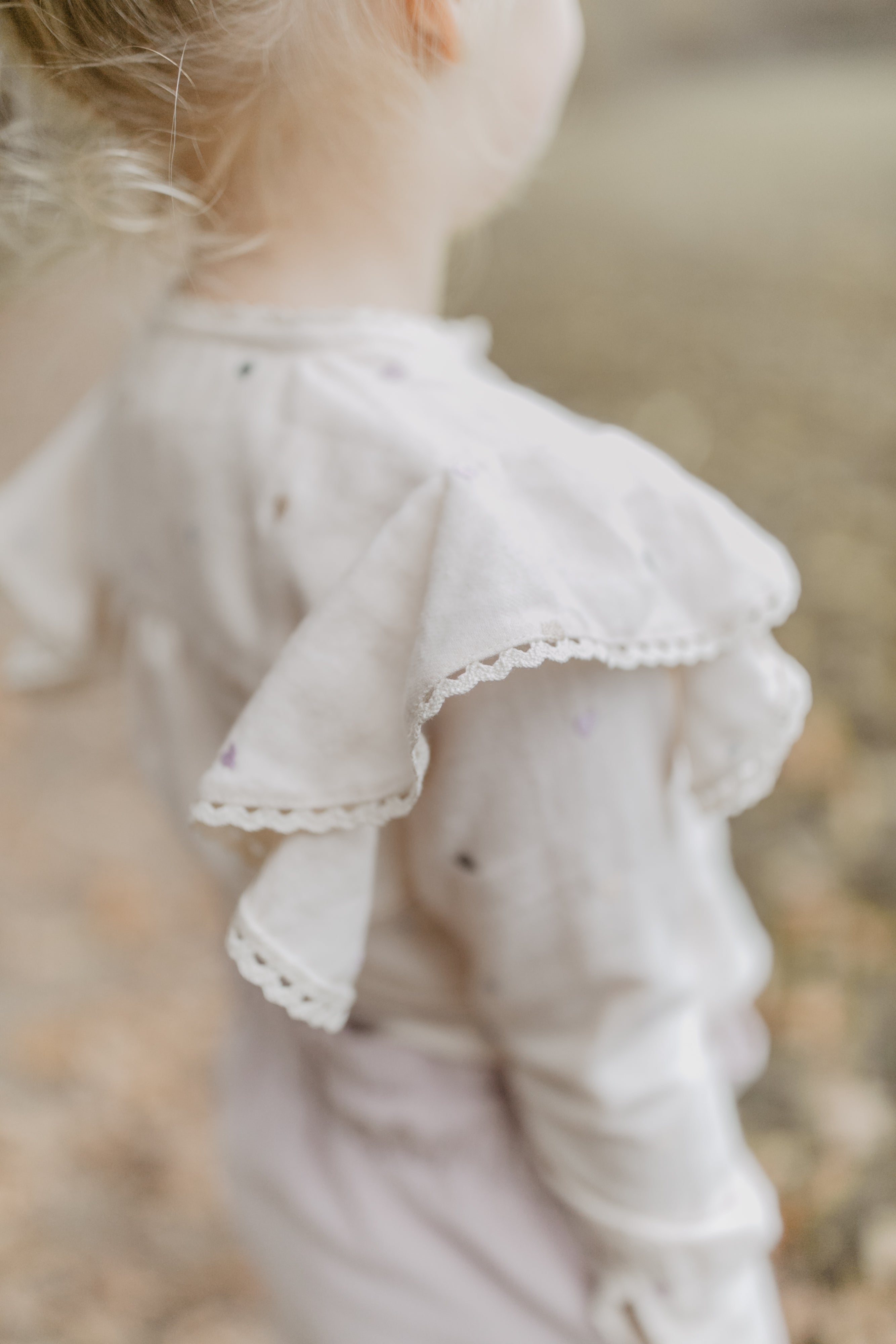 Flanellbluse mit Herzchen-Stickerei und Rüschen 'light beige'