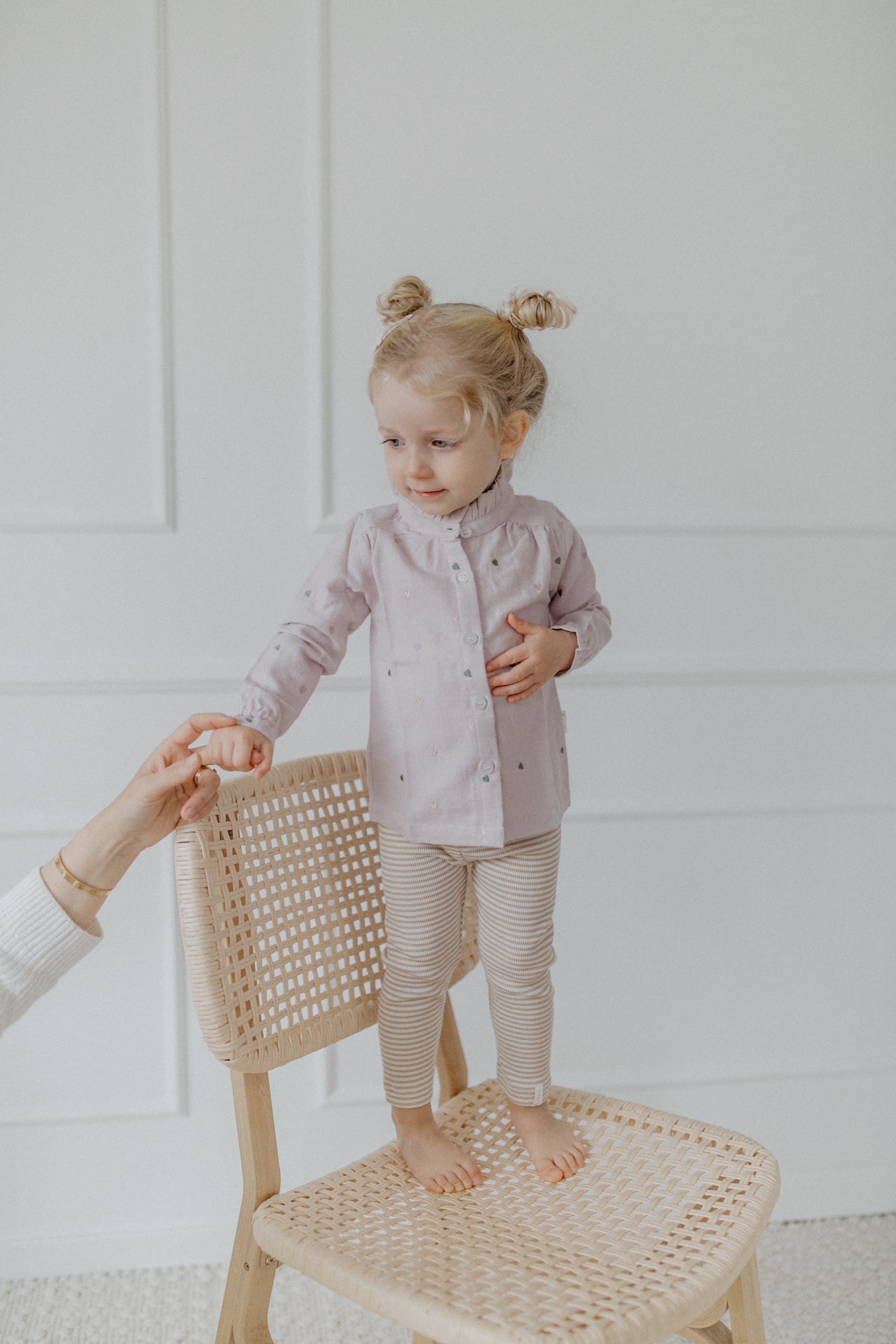 Flanellbluse mit Herzchen-Stickerei und Stehkragen 'lavender'