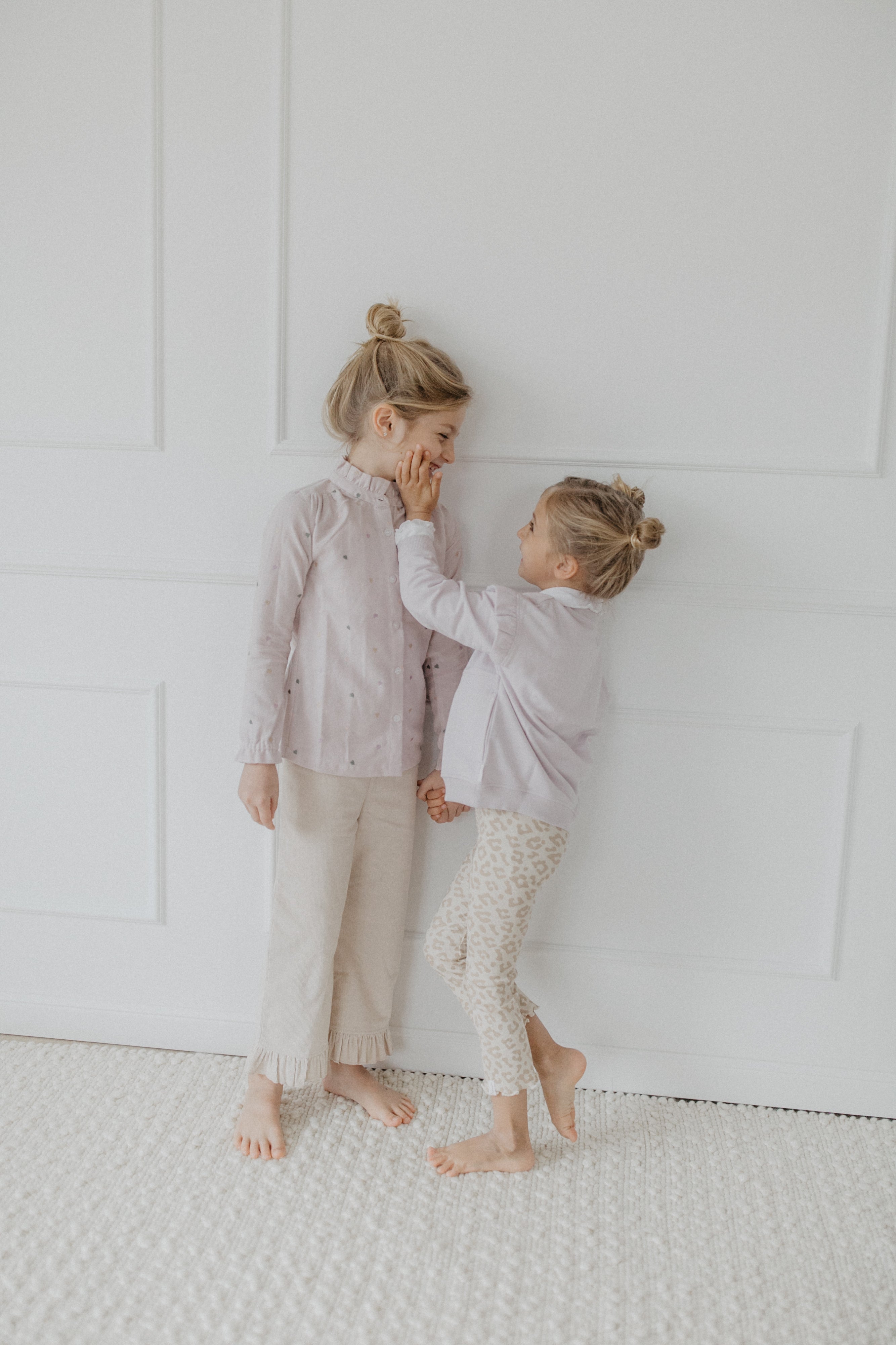Flanellbluse mit Herzchen-Stickerei und Stehkragen 'lavender'