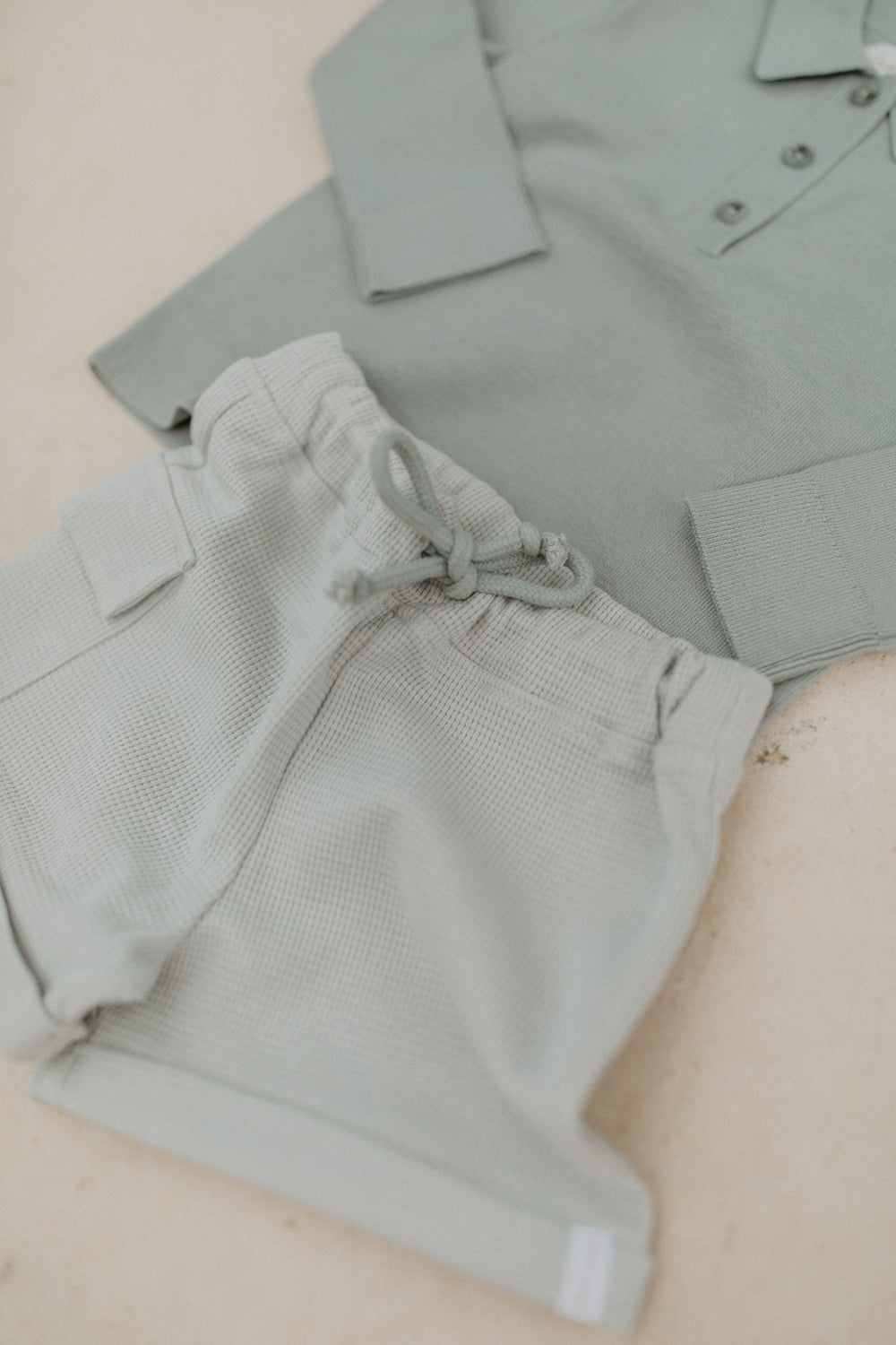 Waffle-Knit Shorts 'Soft Green' with Cargo Pocket
