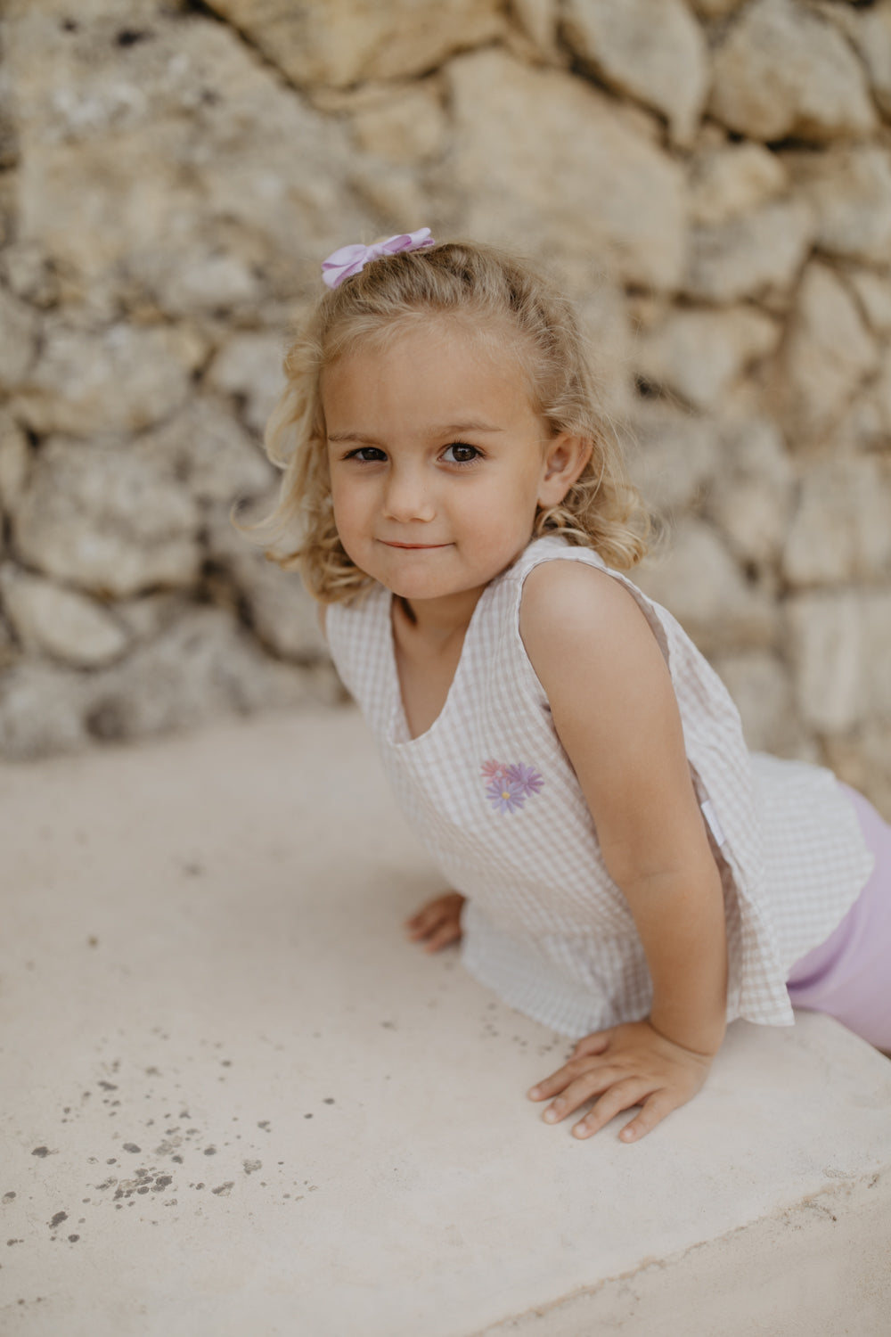 Frill Hem Gingham Top ‘Flowers’