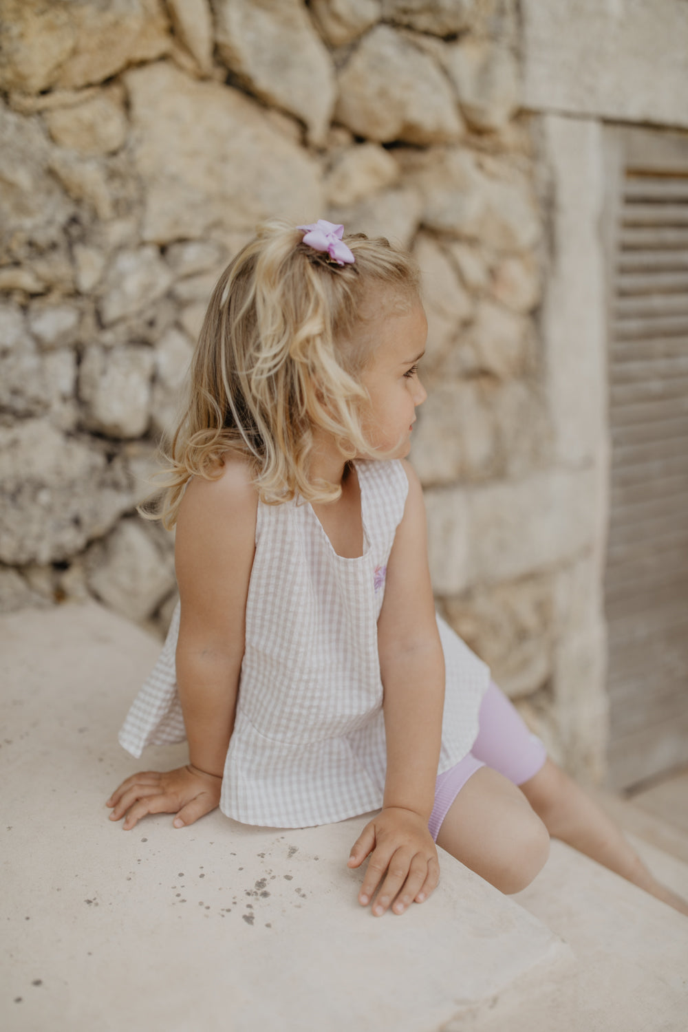 Frill Hem Gingham Top ‘Flowers’