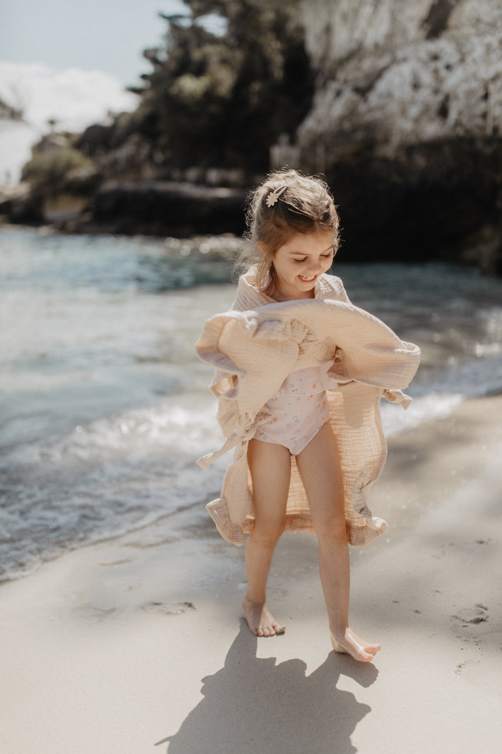 Muslin Poncho 'Sunshine and Wildflowers' with Frills