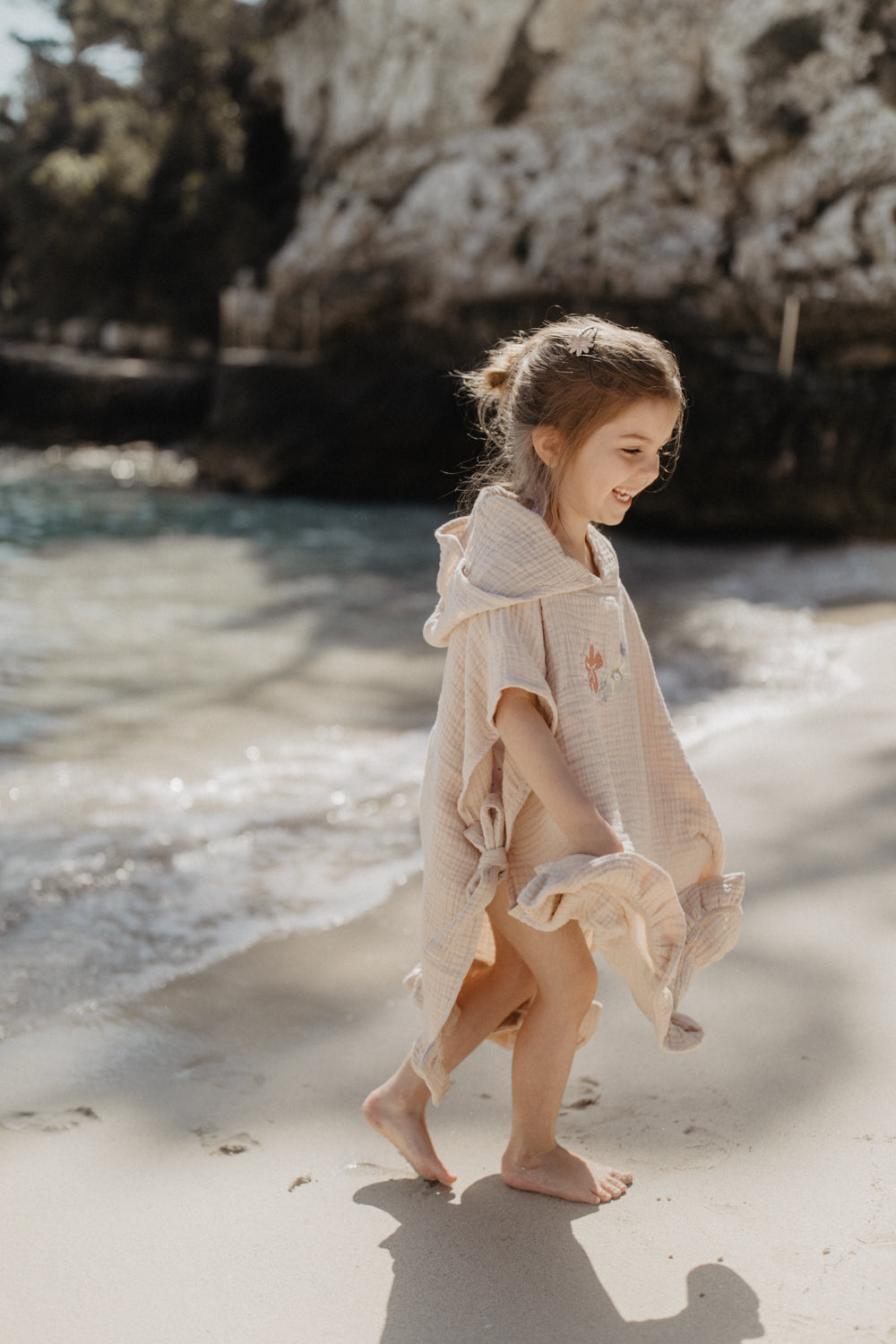 Muslin Poncho 'Sunshine and Wildflowers' with Frills