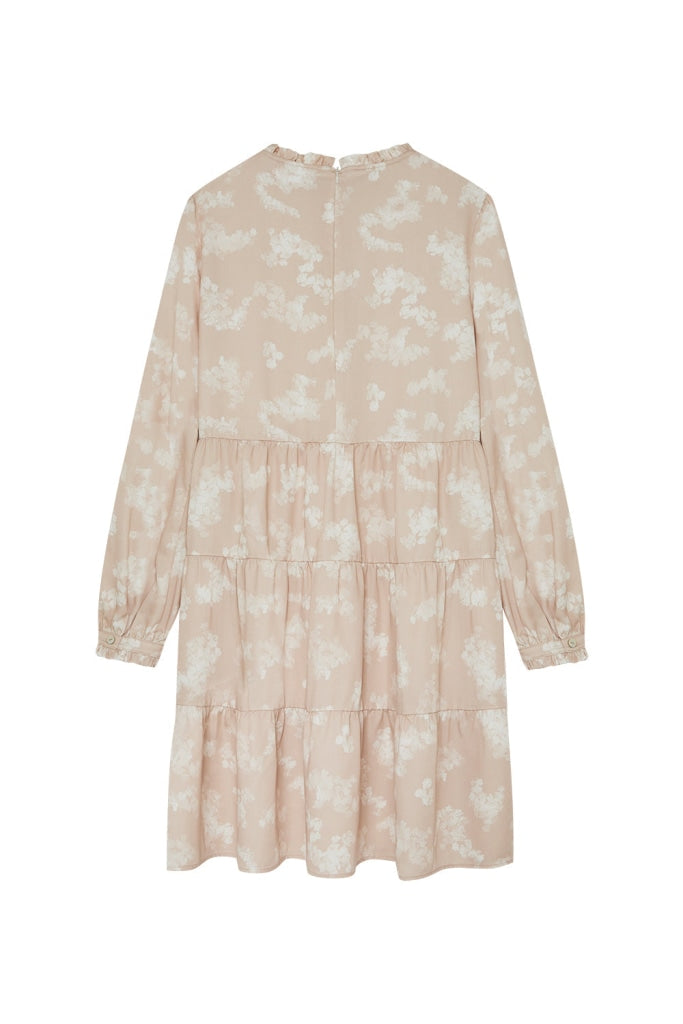 Midikleid Beige Flowers Mit Volants Für Frauen Hw 23/24