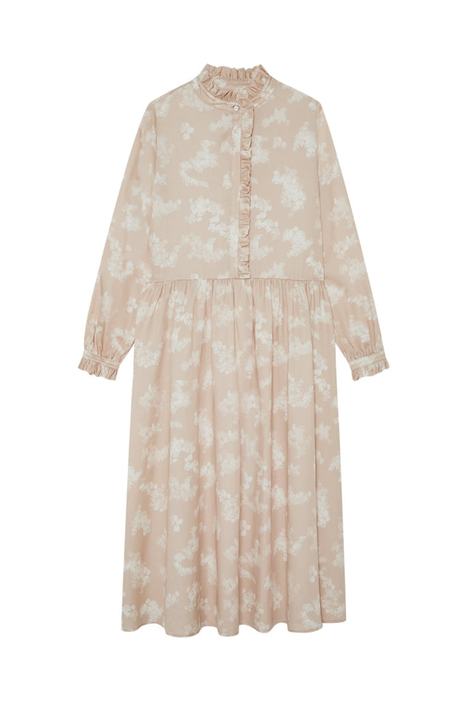 Maxikleid Beige Flowers Mit Knopfleiste Für Frauen / Xs Hw 23/24