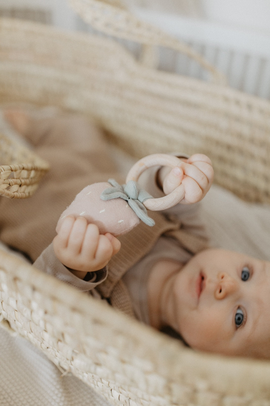 Baby rattle with wooden ring 'strawberry'