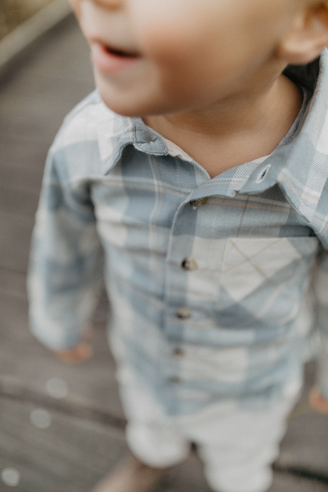 Flanellshirt 'beige & blue' mit durchgehender Knopfleiste