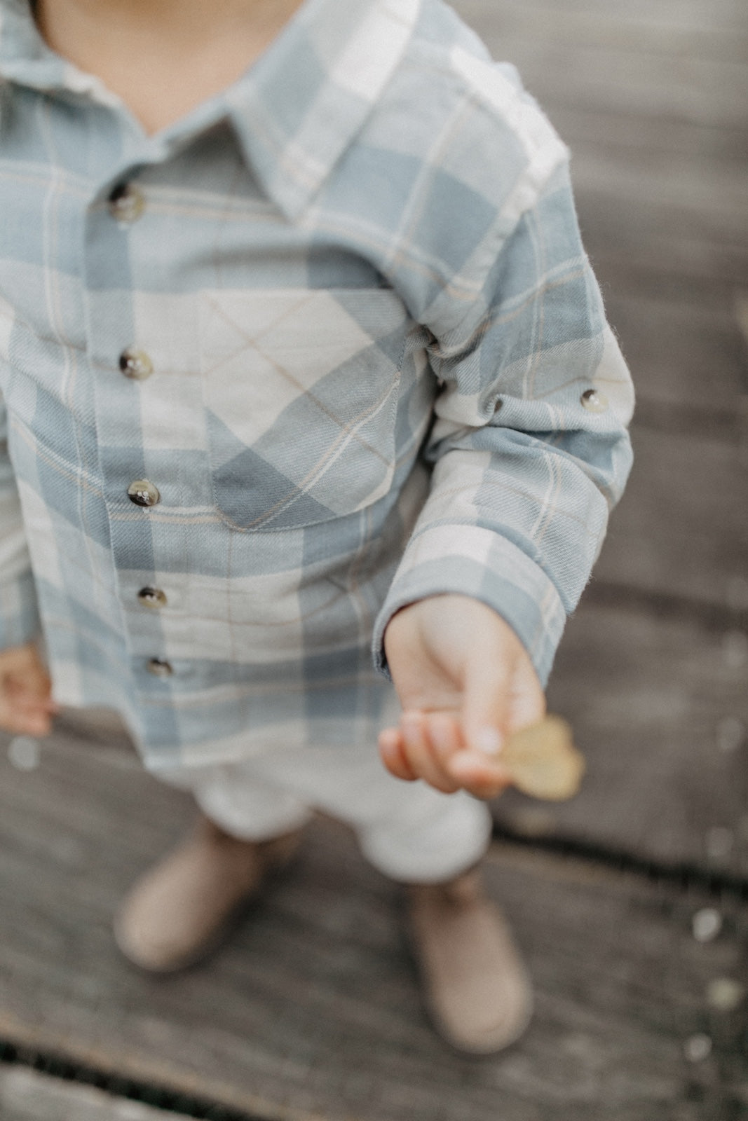 Flanellshirt 'beige & blue' mit durchgehender Knopfleiste