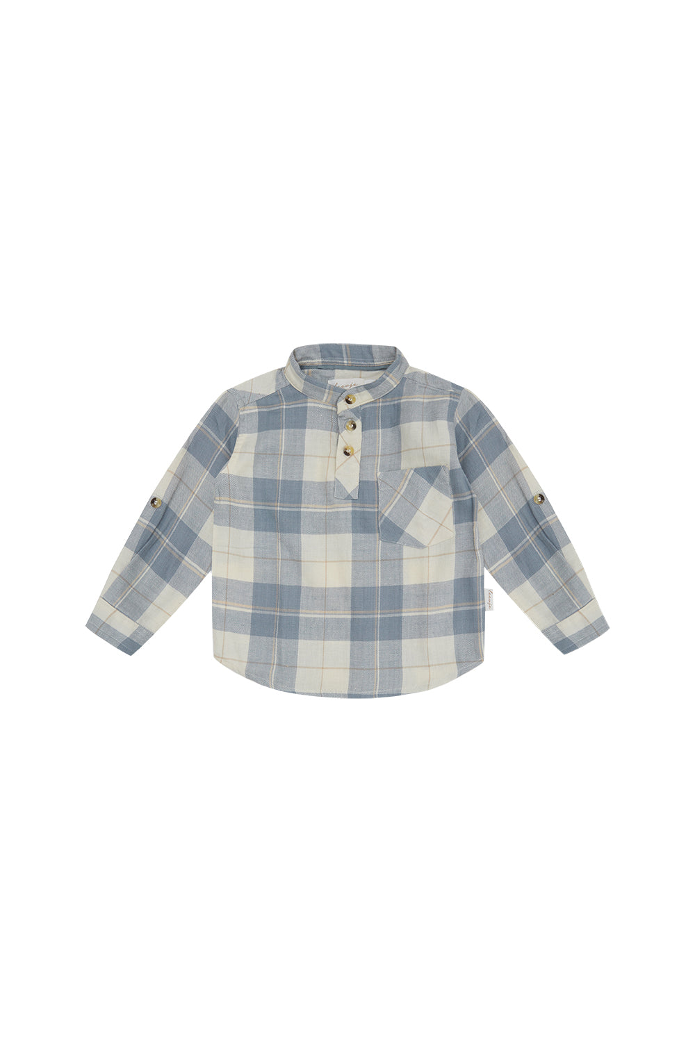 Flanellshirt 'beige & blue' mit Knöpfen