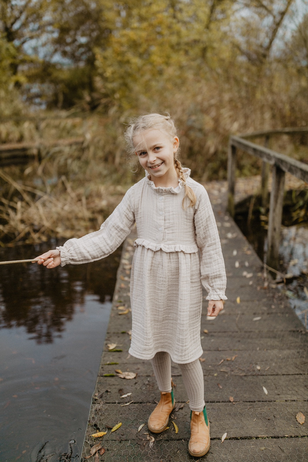 Mini-Me muslin dress 'stone' for girls