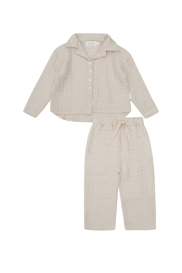 Mini-Me Pyjama Set 'cappuccino' aus Musselin für Kinder