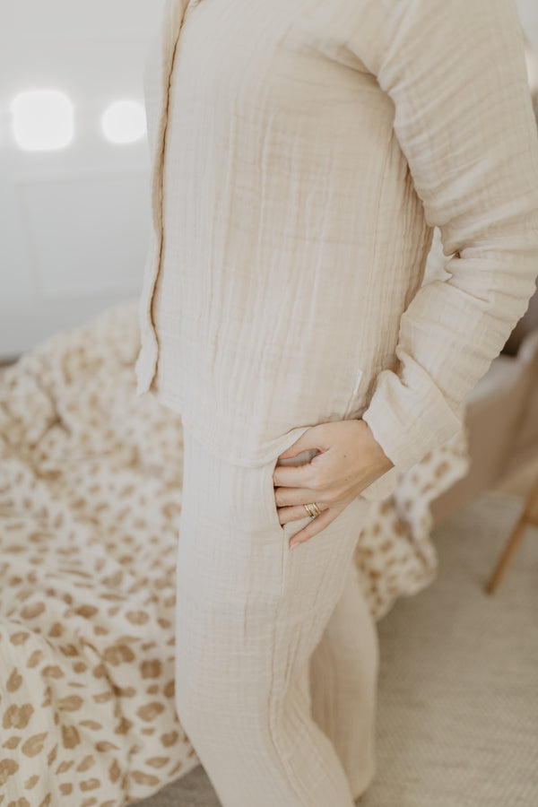 Mini-Me Pyjama Set 'cappuccino' aus Musselin für Frauen