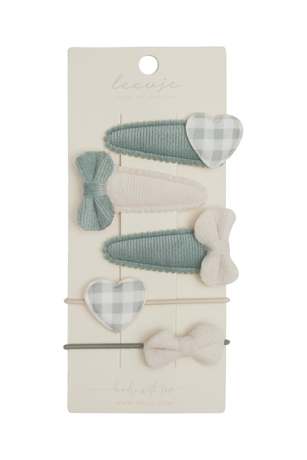 Hair clips 'green gingham heart mix'