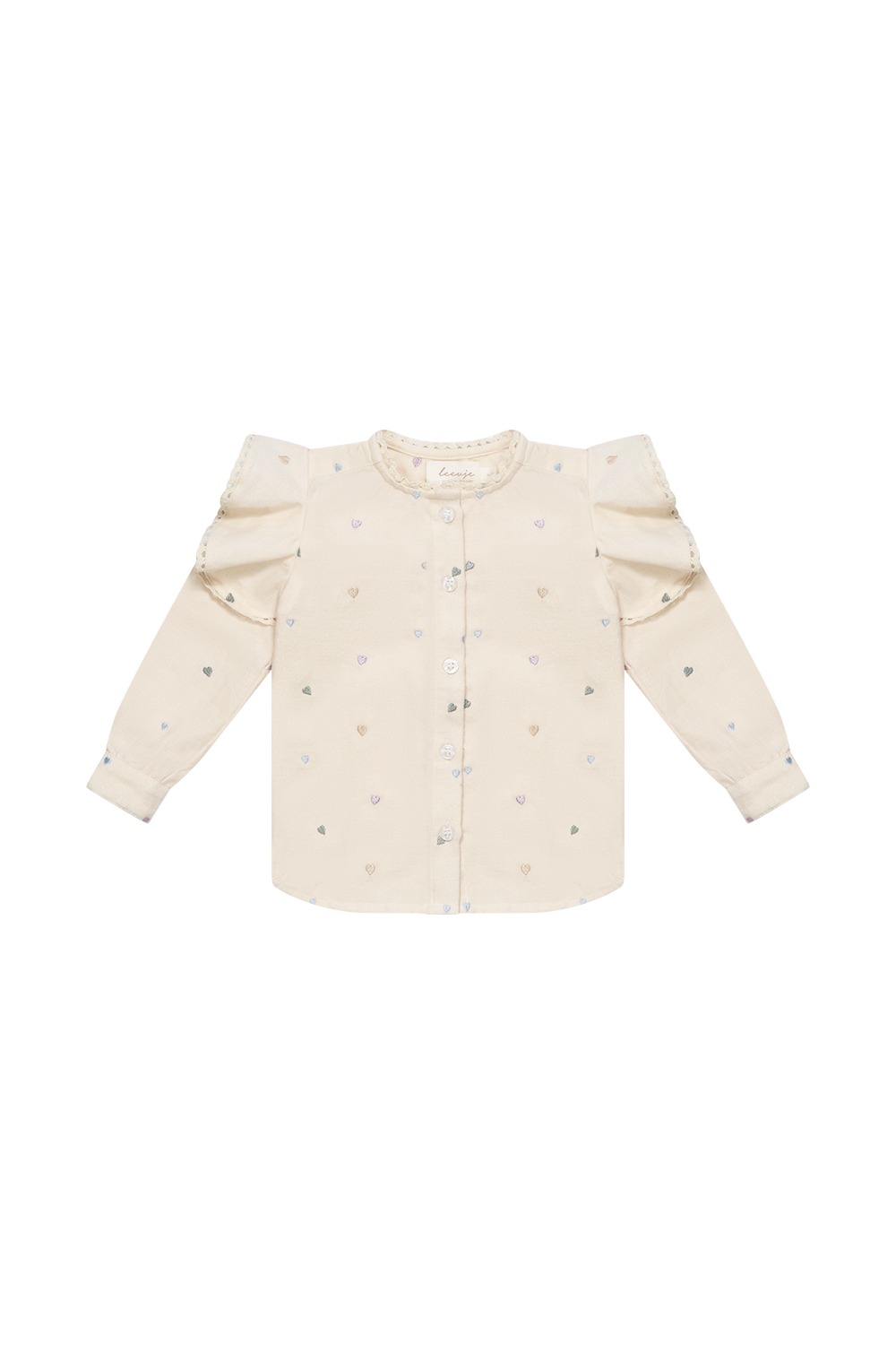 Flanellbluse mit Herzchen-Stickerei und Rüschen 'light beige'