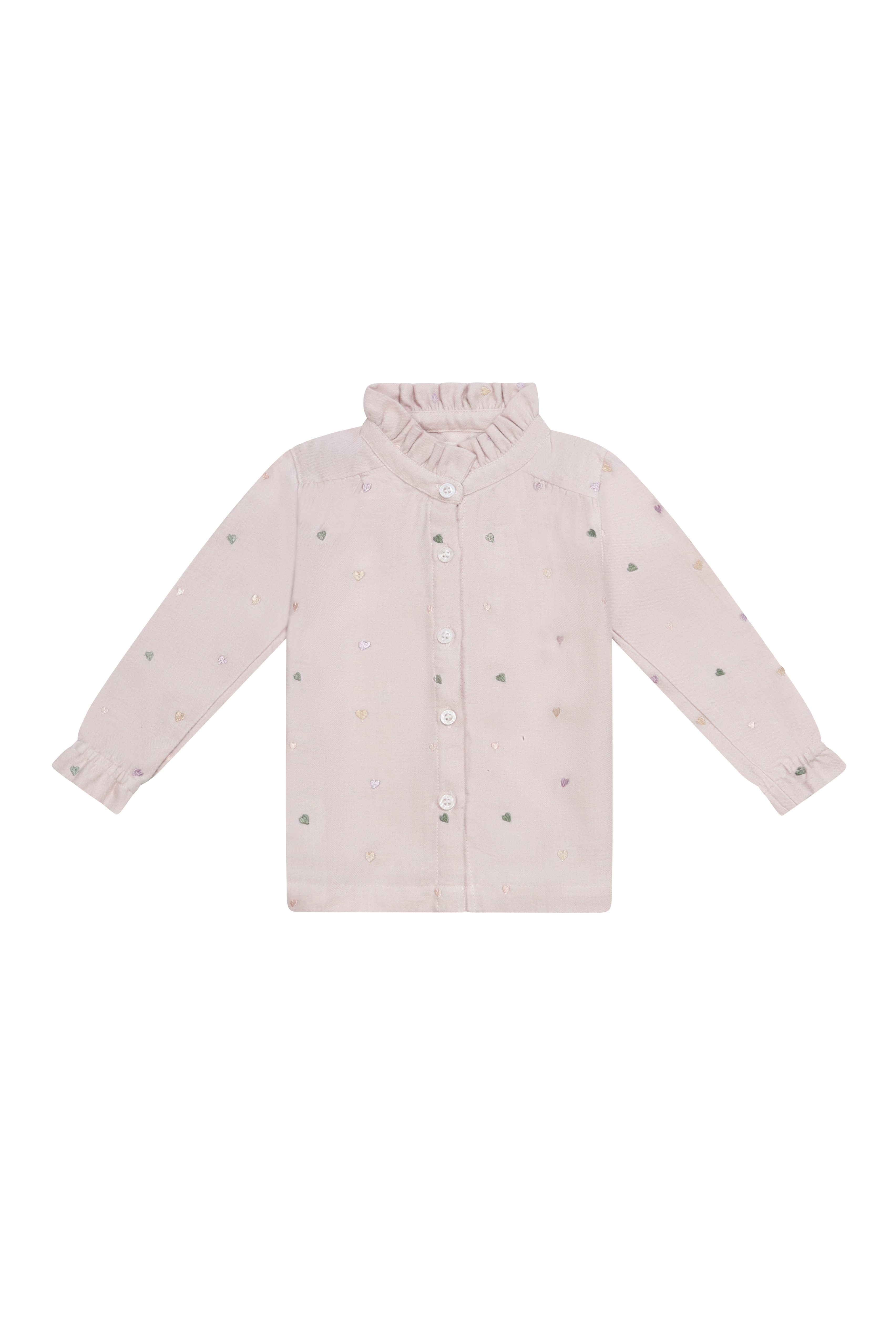 Flanellbluse mit Herzchen-Stickerei und Stehkragen 'lavender'