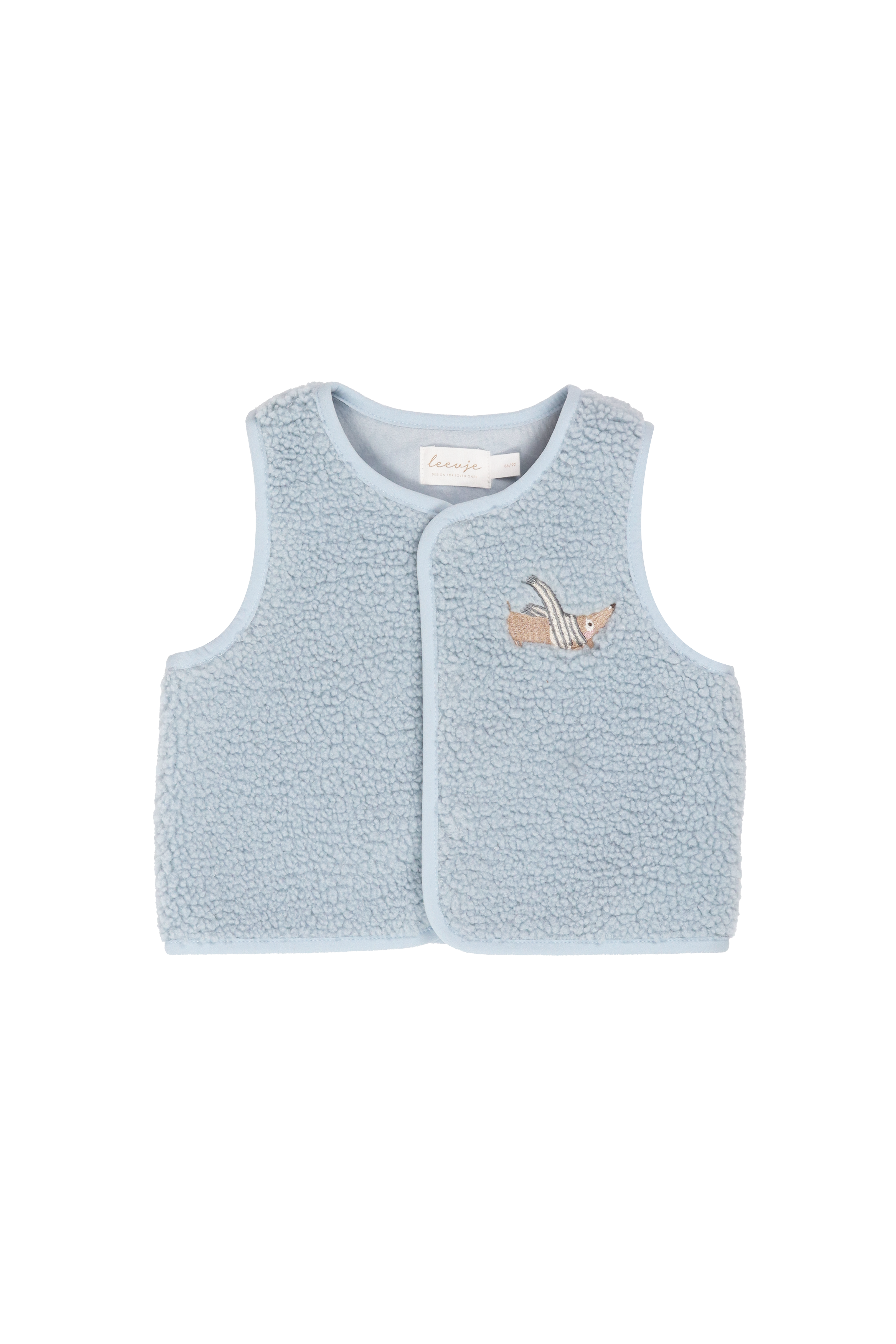 Teddy Weste 'clear blue' mit Dackel-Stickerei