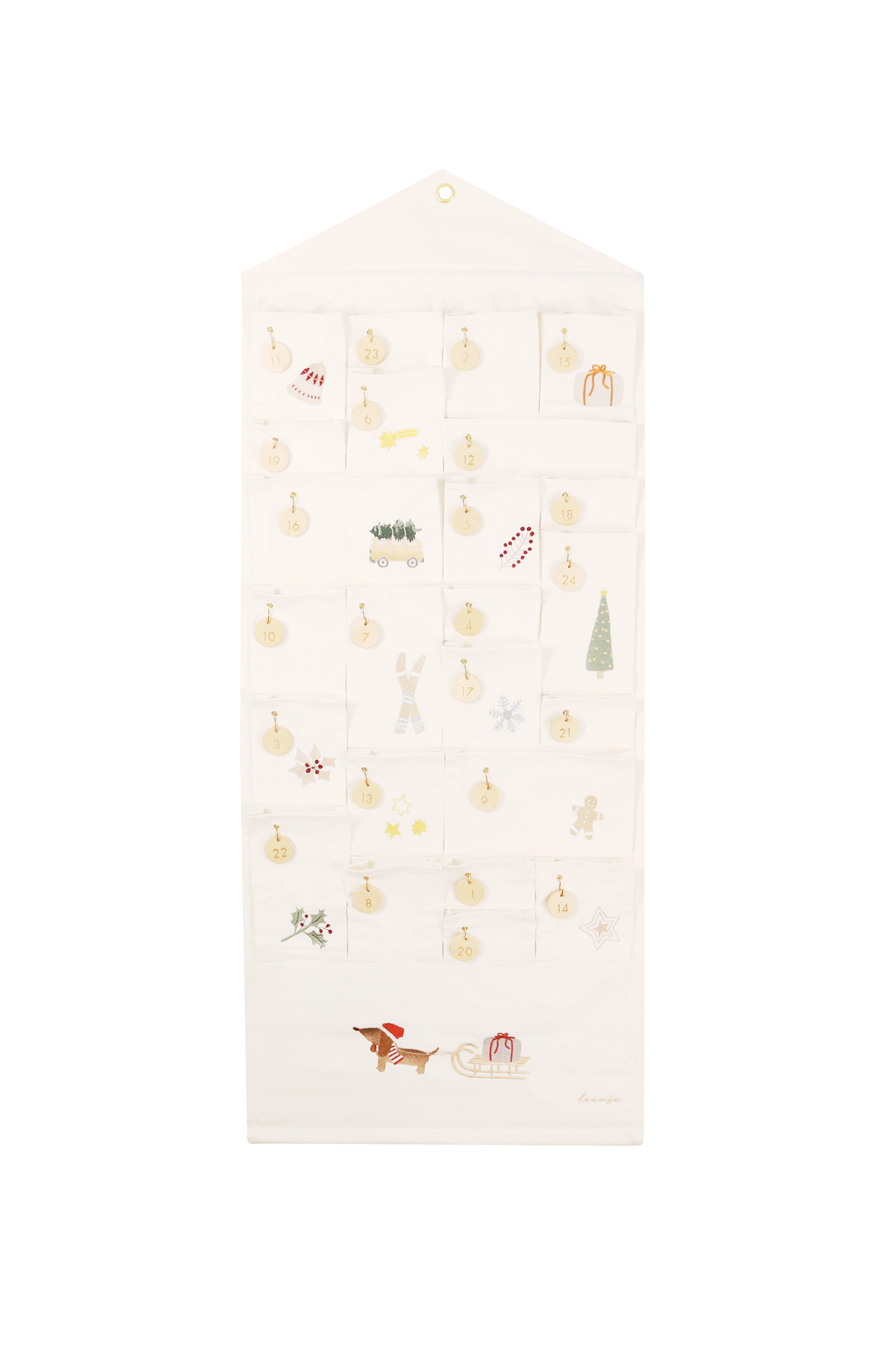 Adventskalender mit gestickten Illustrationen