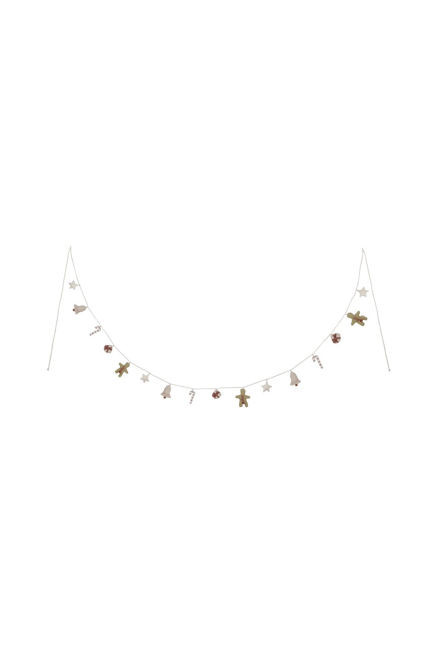 Weihnachtsgirlande 'light burgundy gingerbread man, star & present'