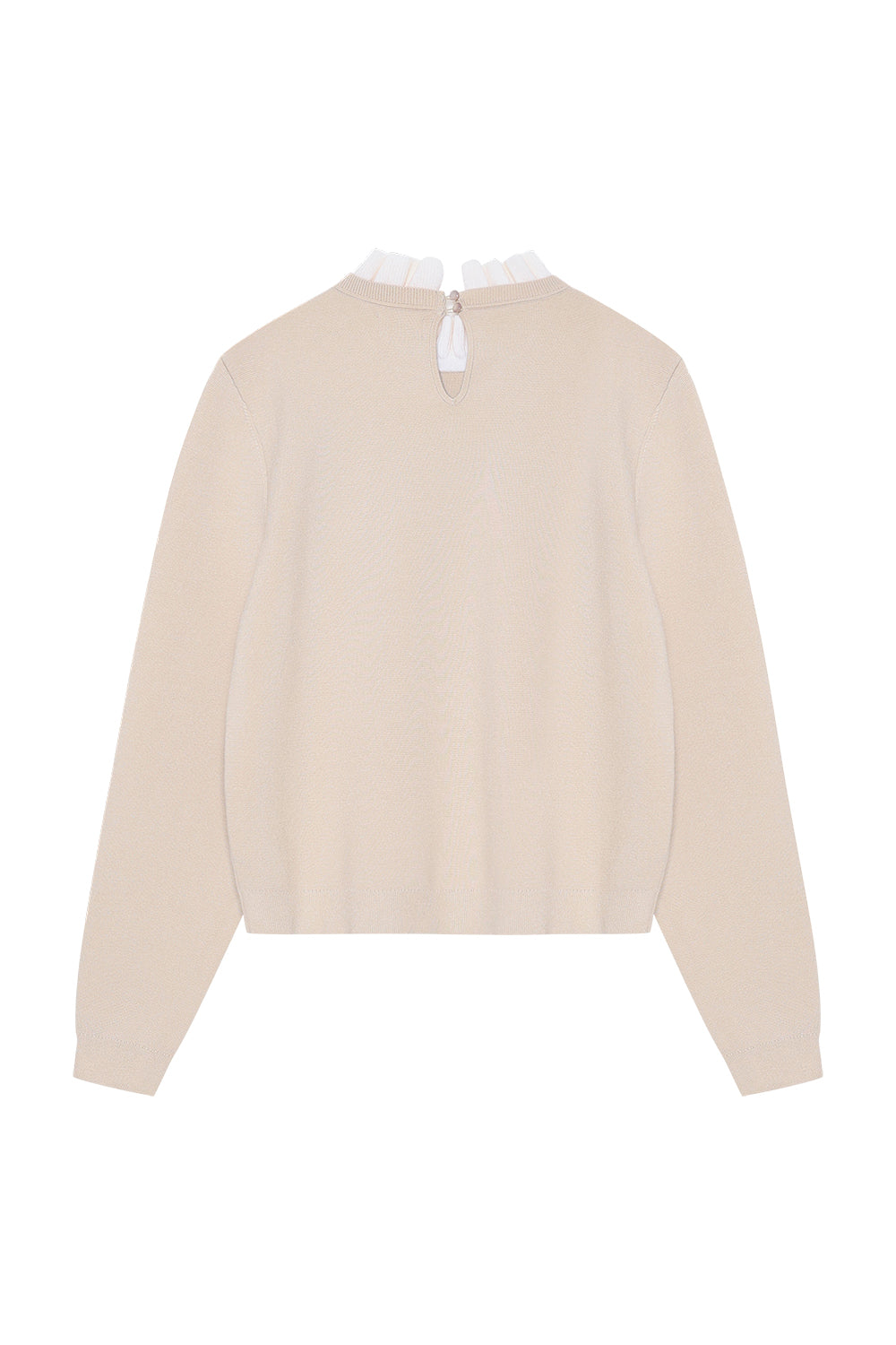Fijn gebreide trui met gerimpelde kraag | Beige