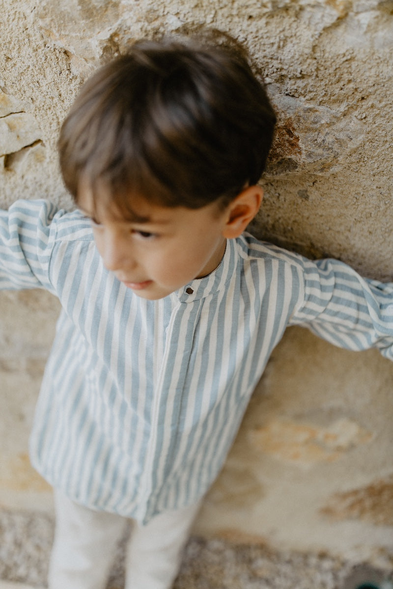 Striped linen shirt 'blue stripes' with stand-up collar