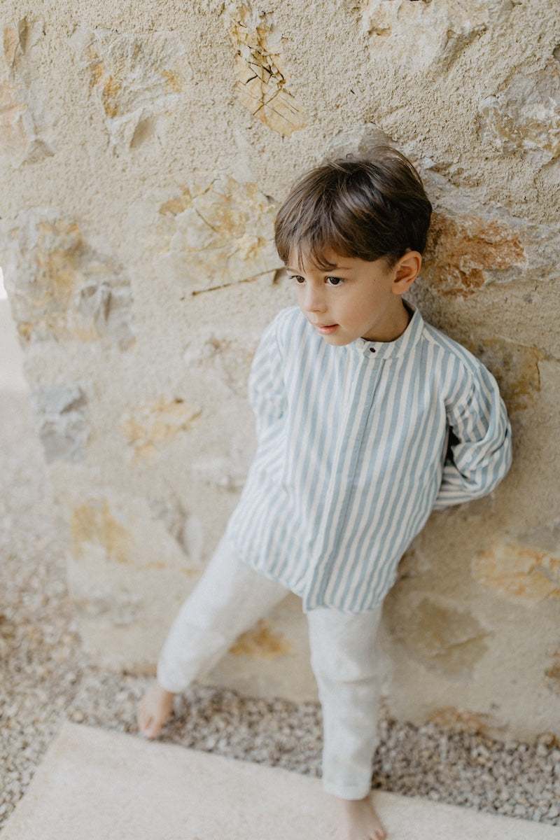 Striped linen shirt 'blue stripes' with stand-up collar