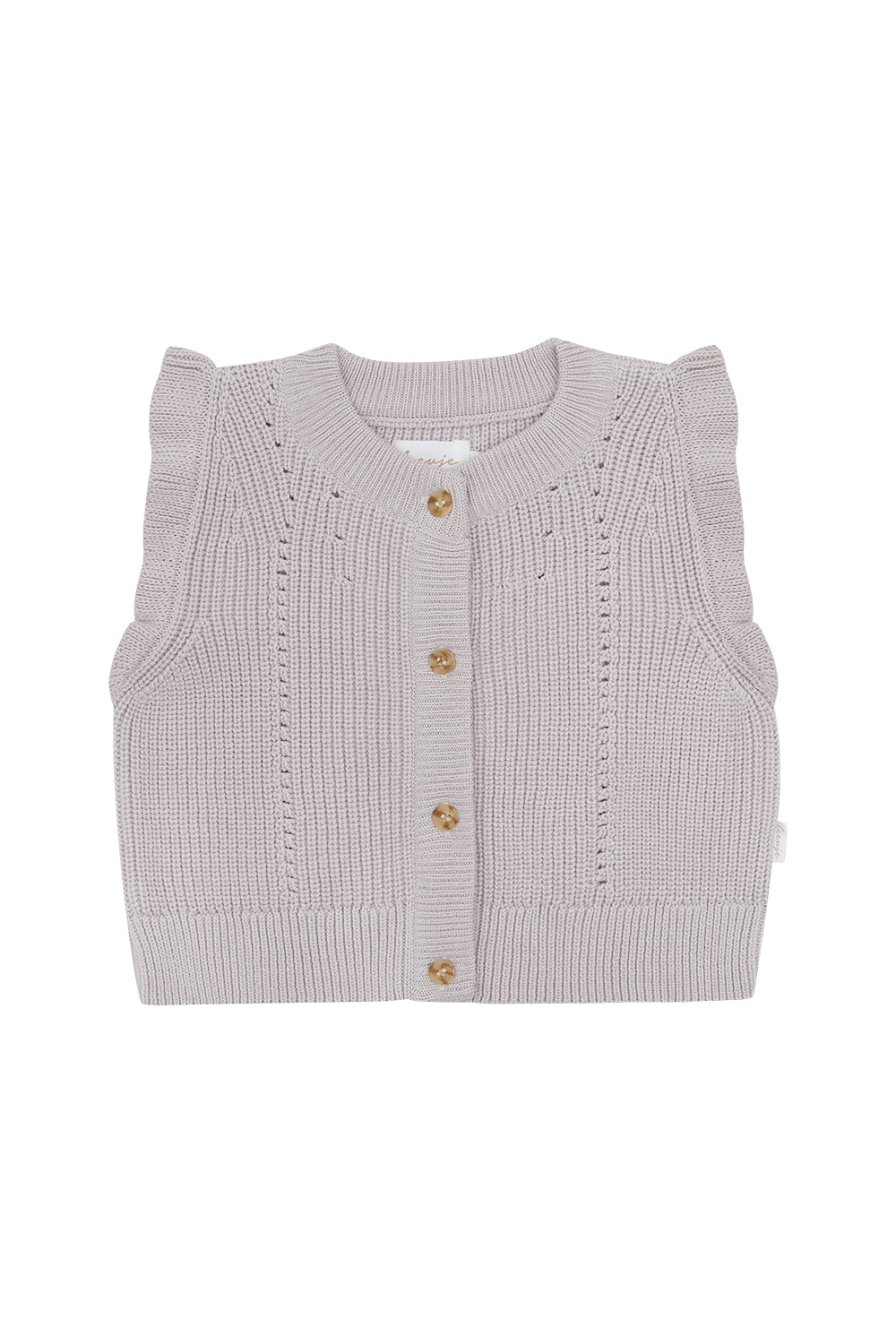 Knitted Frill Sleeve Vest with Button-Up Front