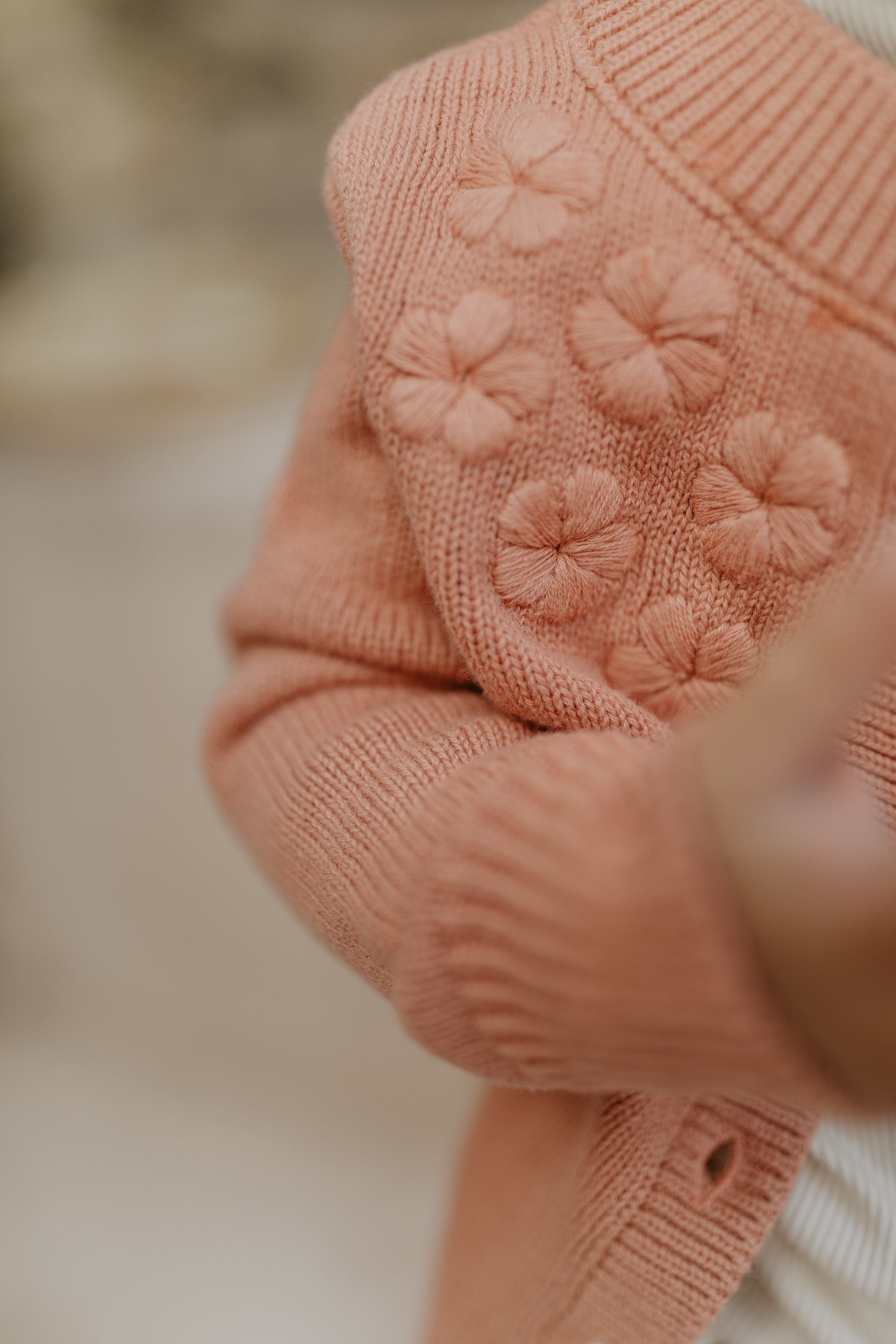 Knit Cardigan with Flower Embroidery 'Terracotta'