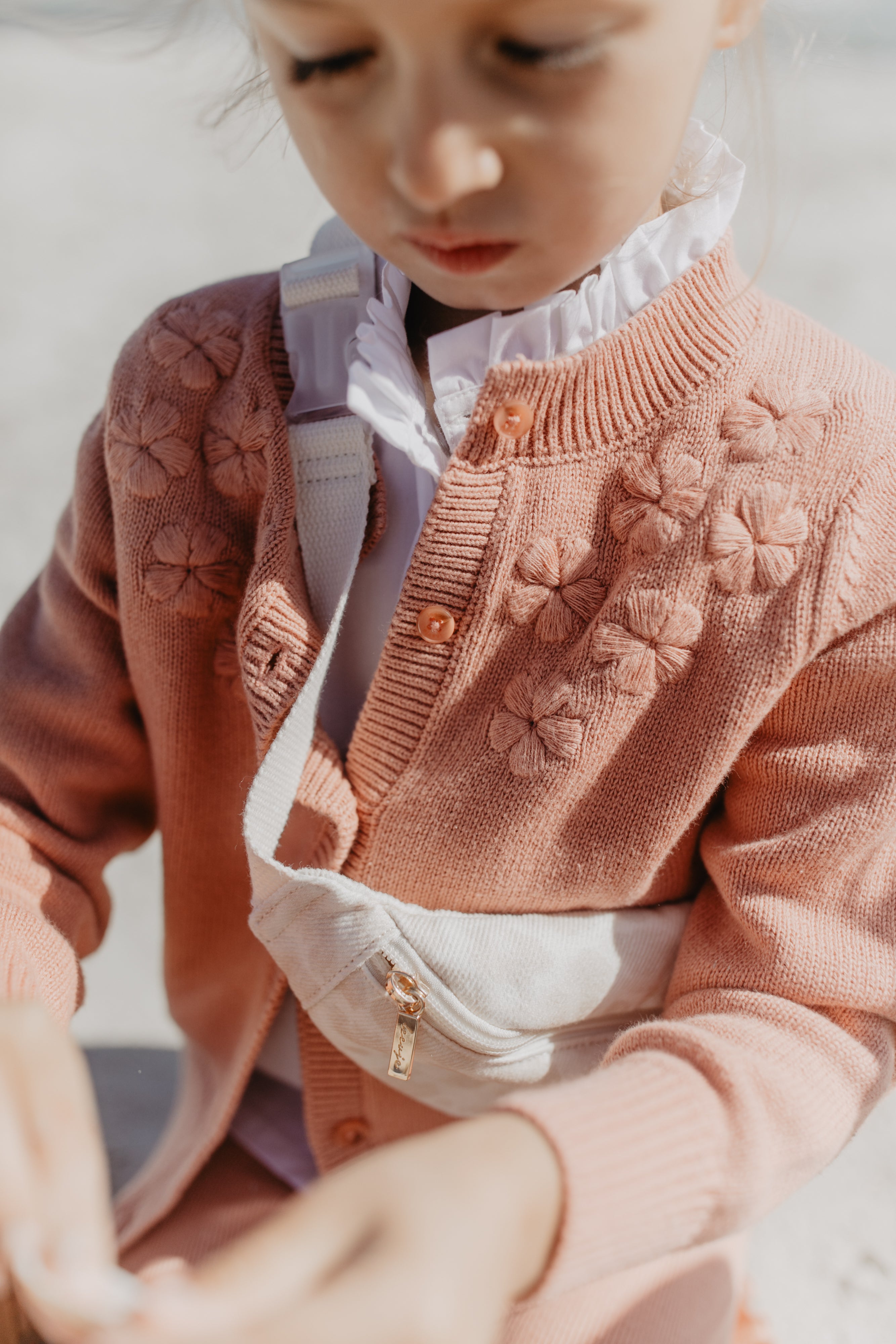 Knit Cardigan with Flower Embroidery 'Terracotta'
