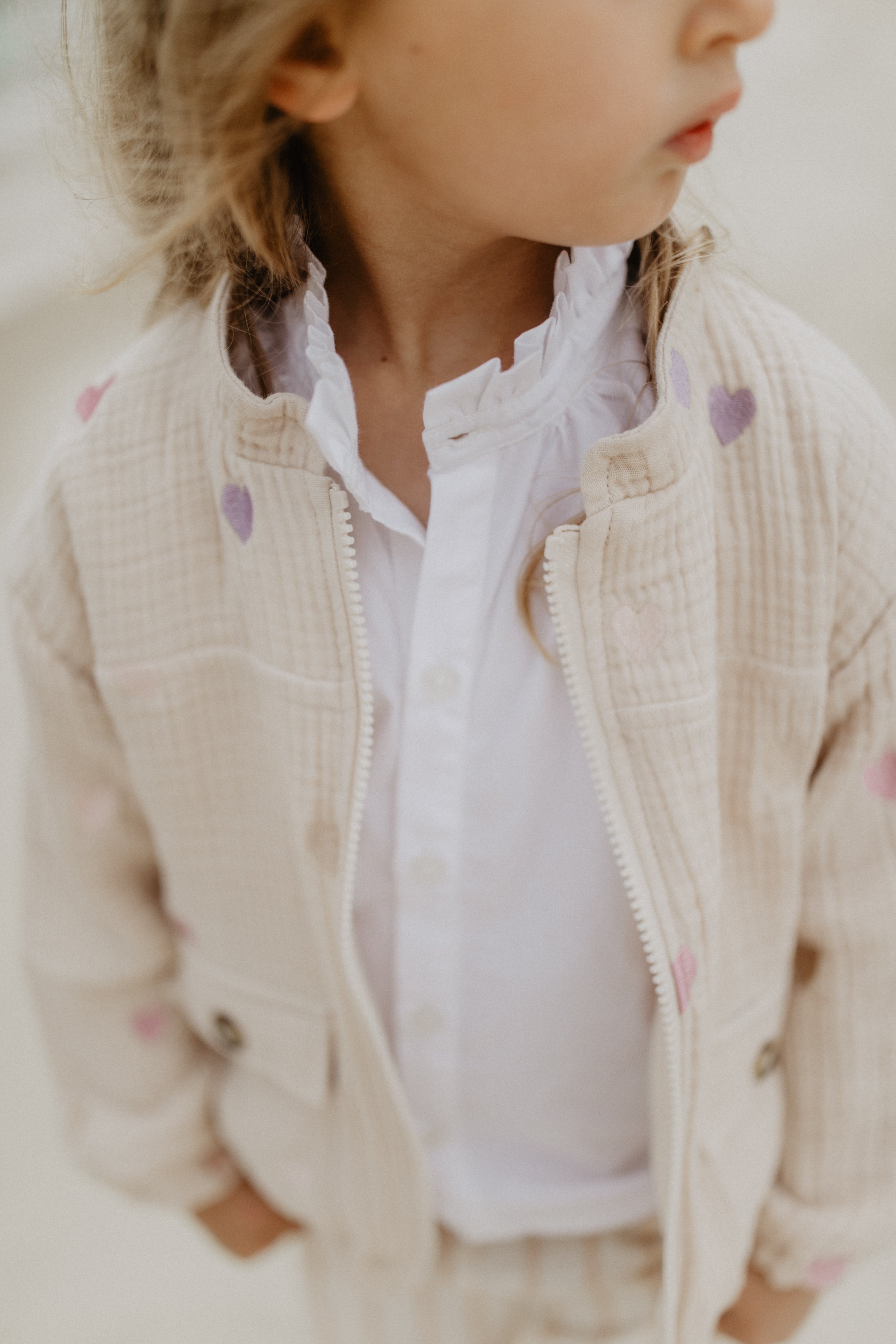 Muslin Jacket with Heart Embroidery