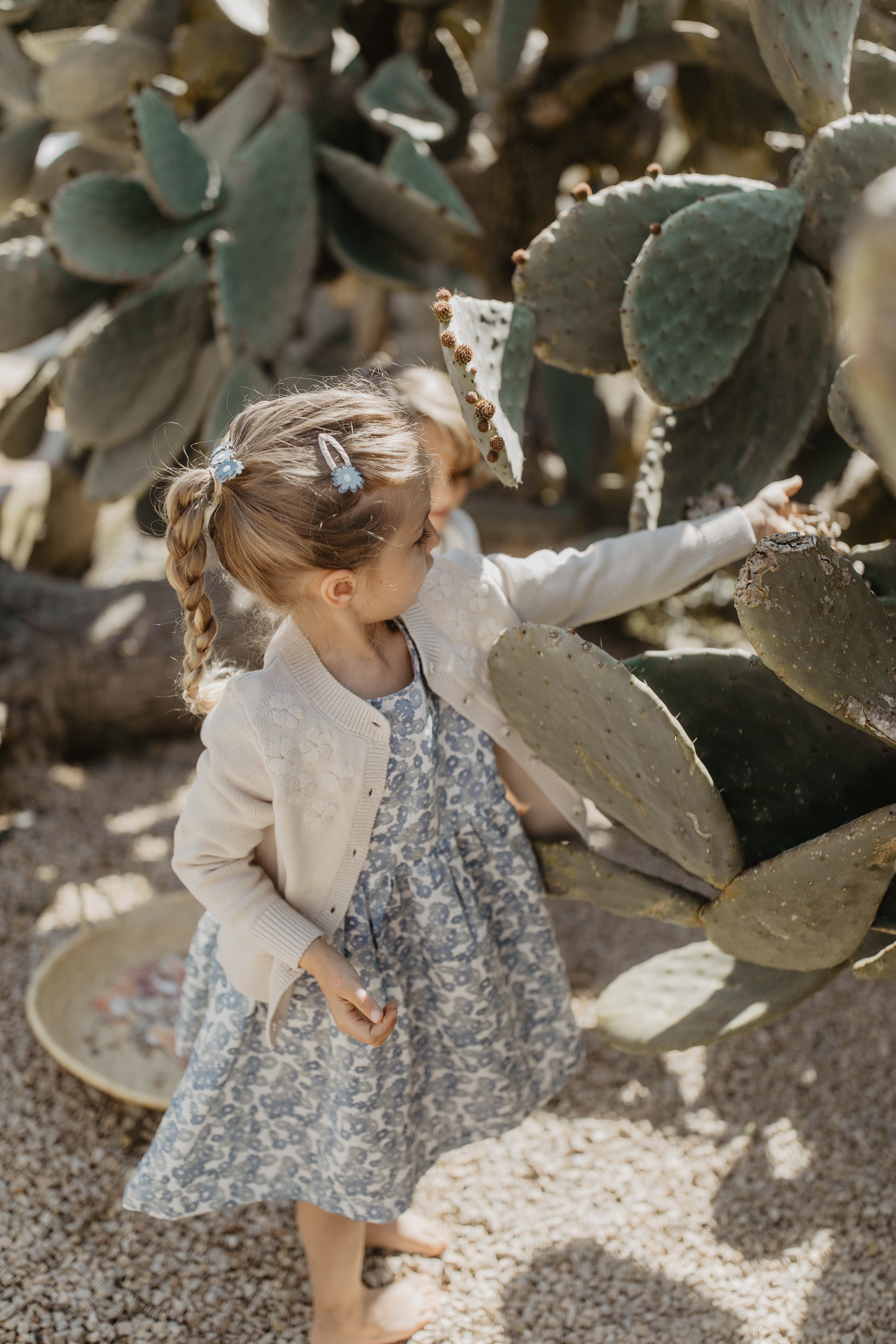 Linen Dress ‘Blue Flowers’ with Puffed Sleeves