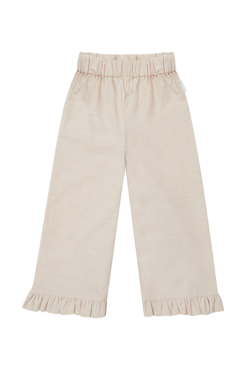 Wide Frill Hem Trousers in Linen Optic 'Cappucino'