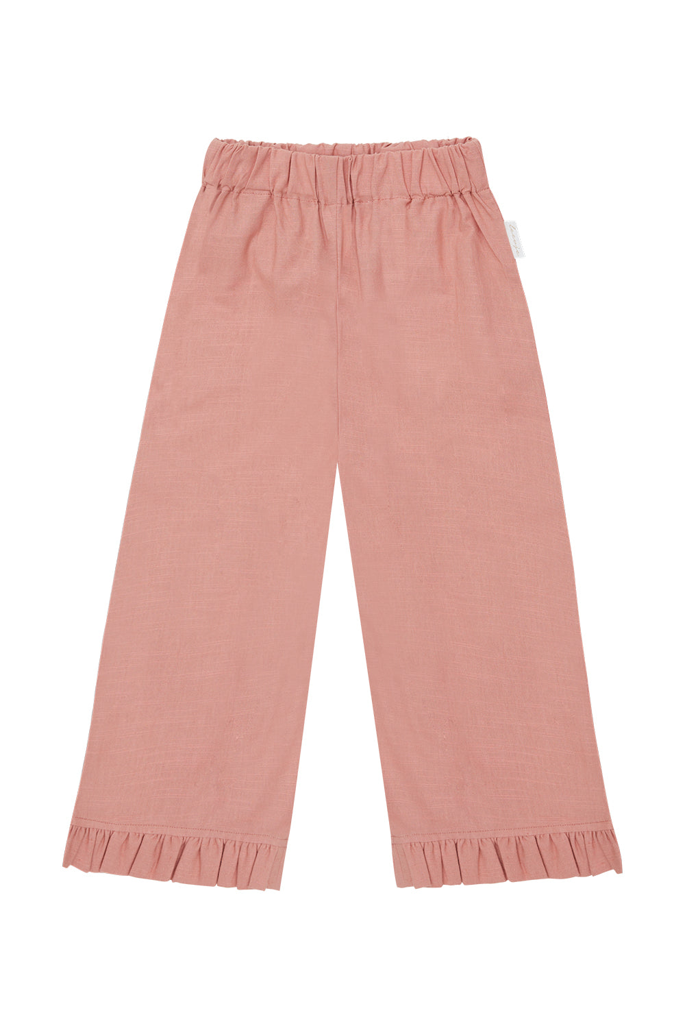Wide Frill Hem Trousers in Linen Optic 'Terracotta'