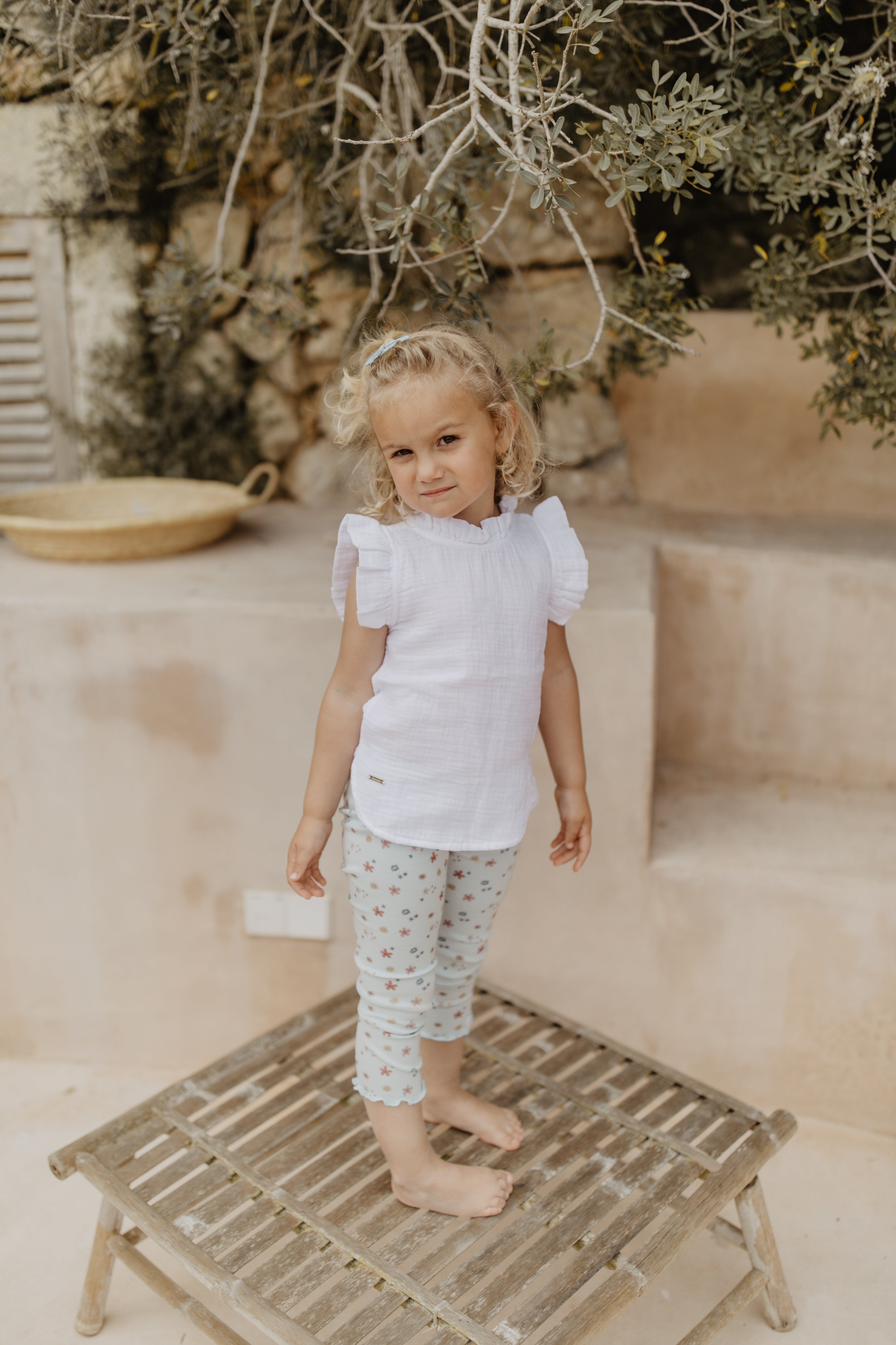 Organic Cotton Leggings 'Flowers' with Front Drawstring Appliqué