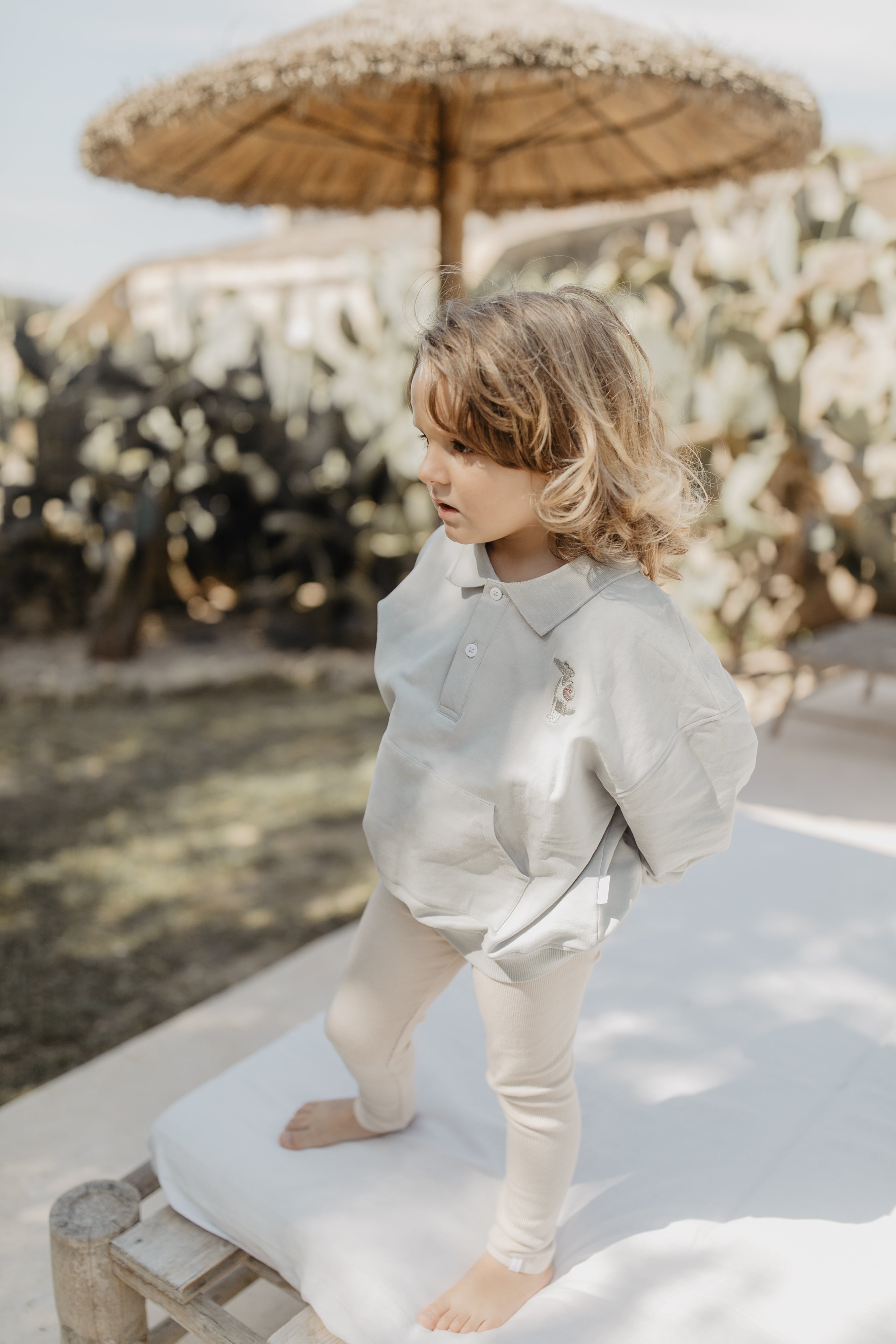 Unisex Oversized Polo Sweatshirt with Pouch Pocket