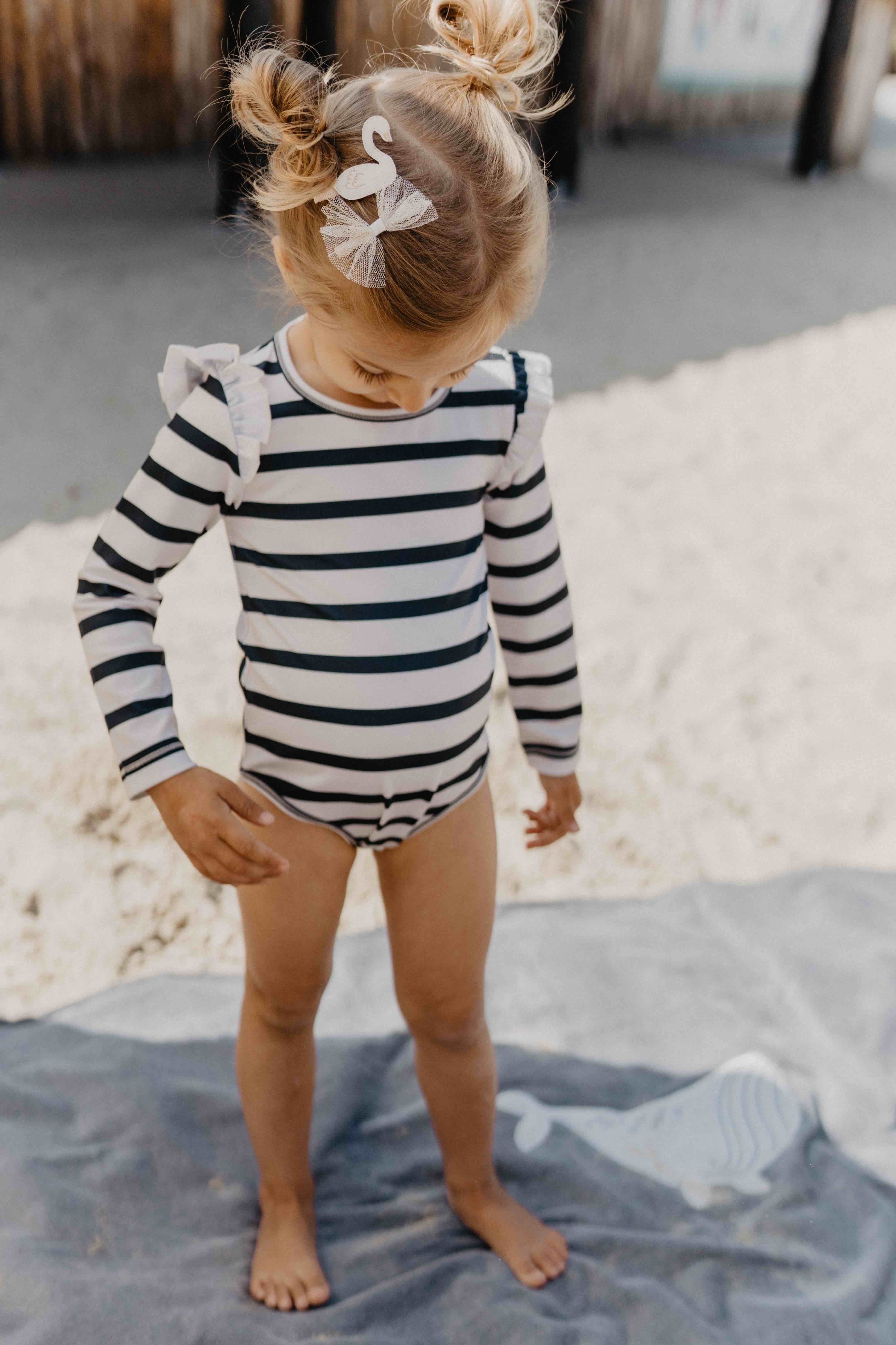 Long sleeve swimsuit 'navy stripes'